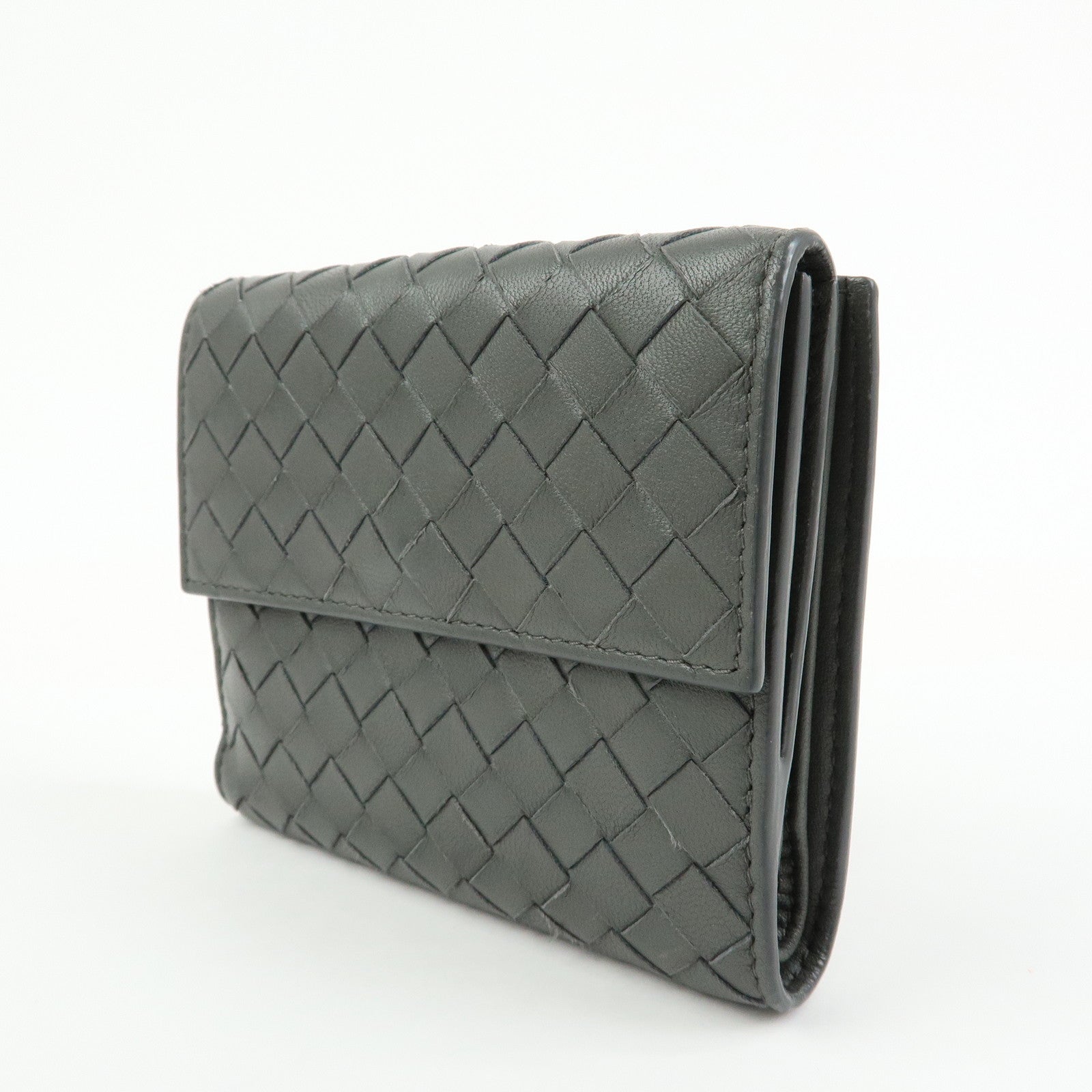 BOTTEGA VENETA Intrecciato Leather Compact Wallet Grey