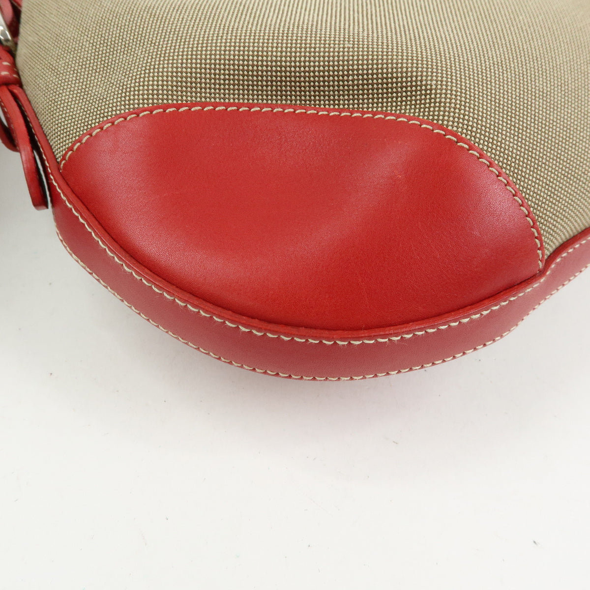 PRADA Logo Jacquard Leather Shoulder Bag Hand Bag Beige Red BR3429