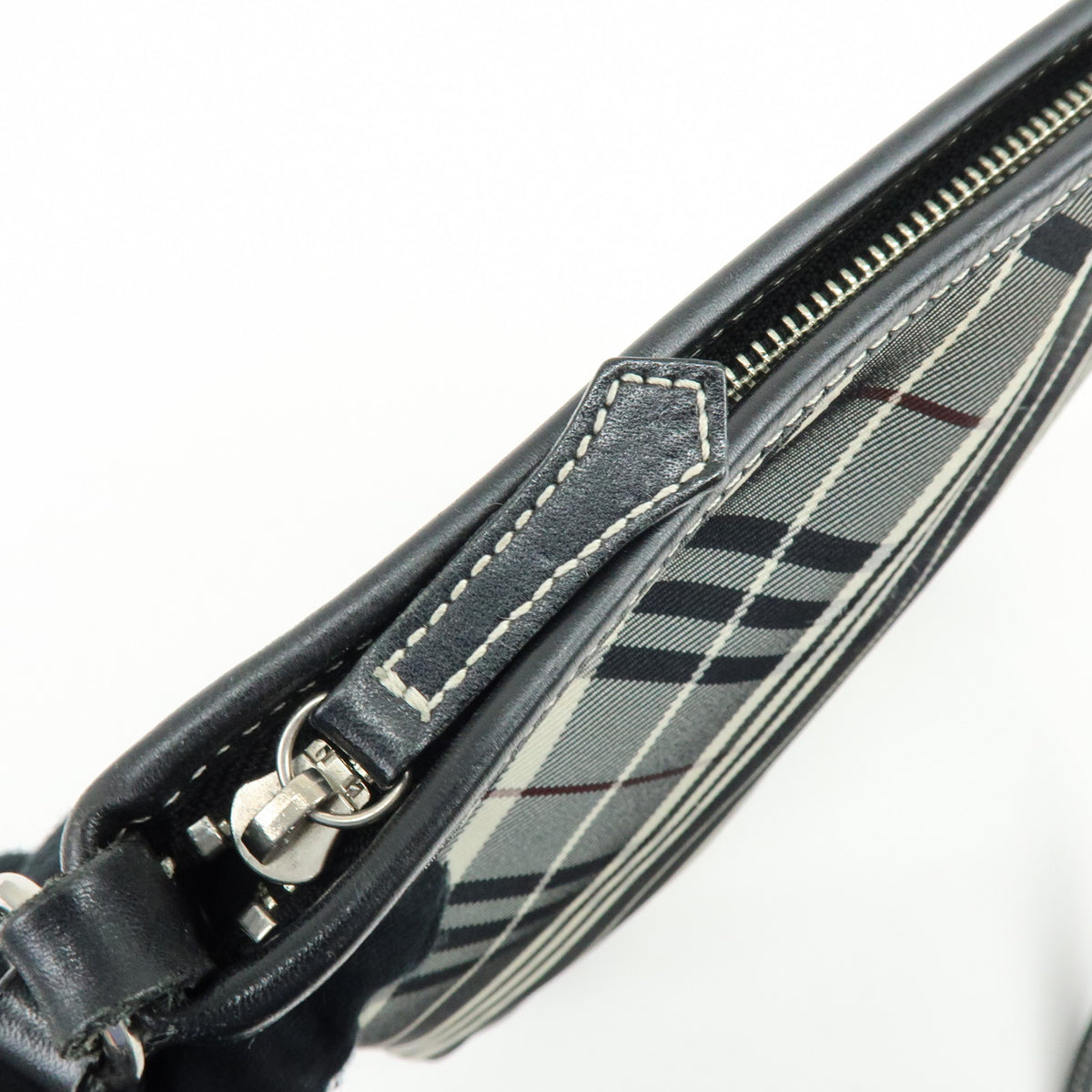 BURBERRY Nova Plaid Canvas Leather Shoulder Bag Black White Wine Red