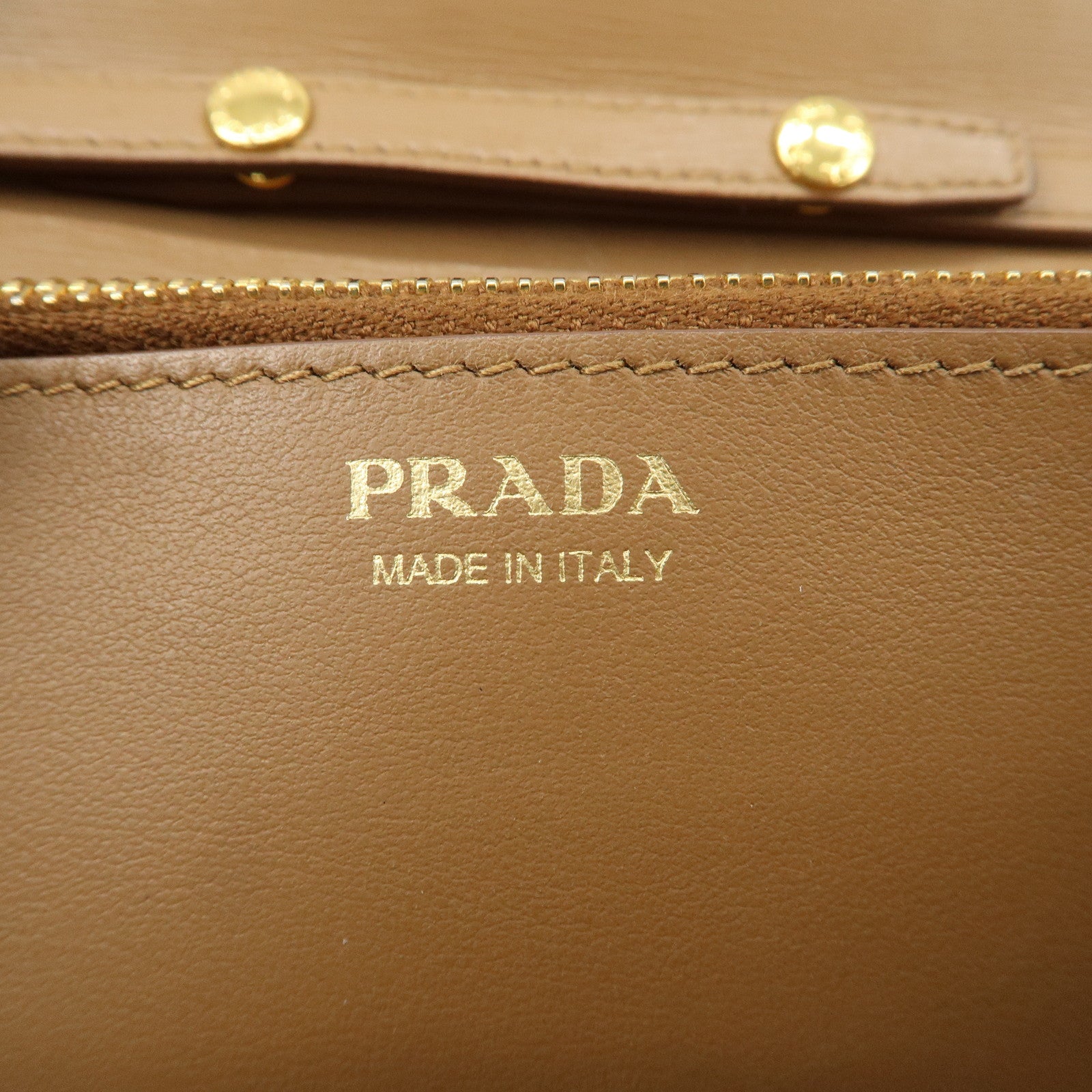 PRADA Logo Leather Chain Wallet WOC Beige Gold Hardware 1MT290 Used