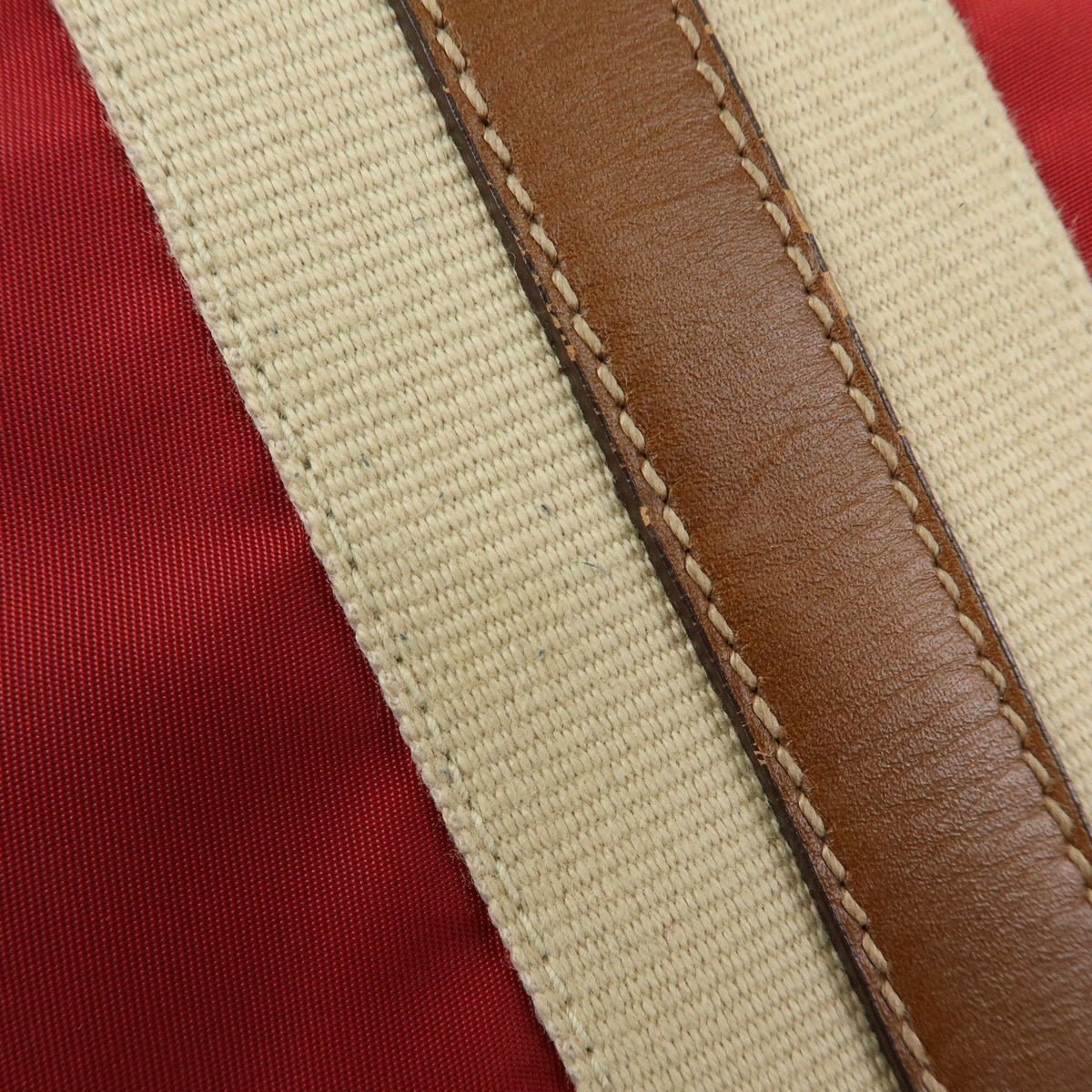 PRADA Triangle Logo Nylon Leather Shoulder Bag Red Beige Brown