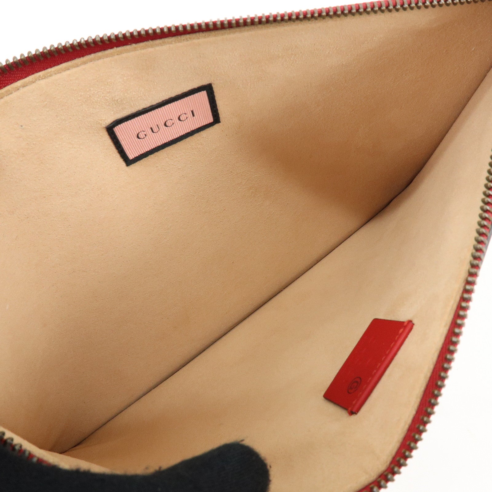 GUCCI Leather Gucci Ghost Skull Print Clutch Bag Flat Pouch Red 457010