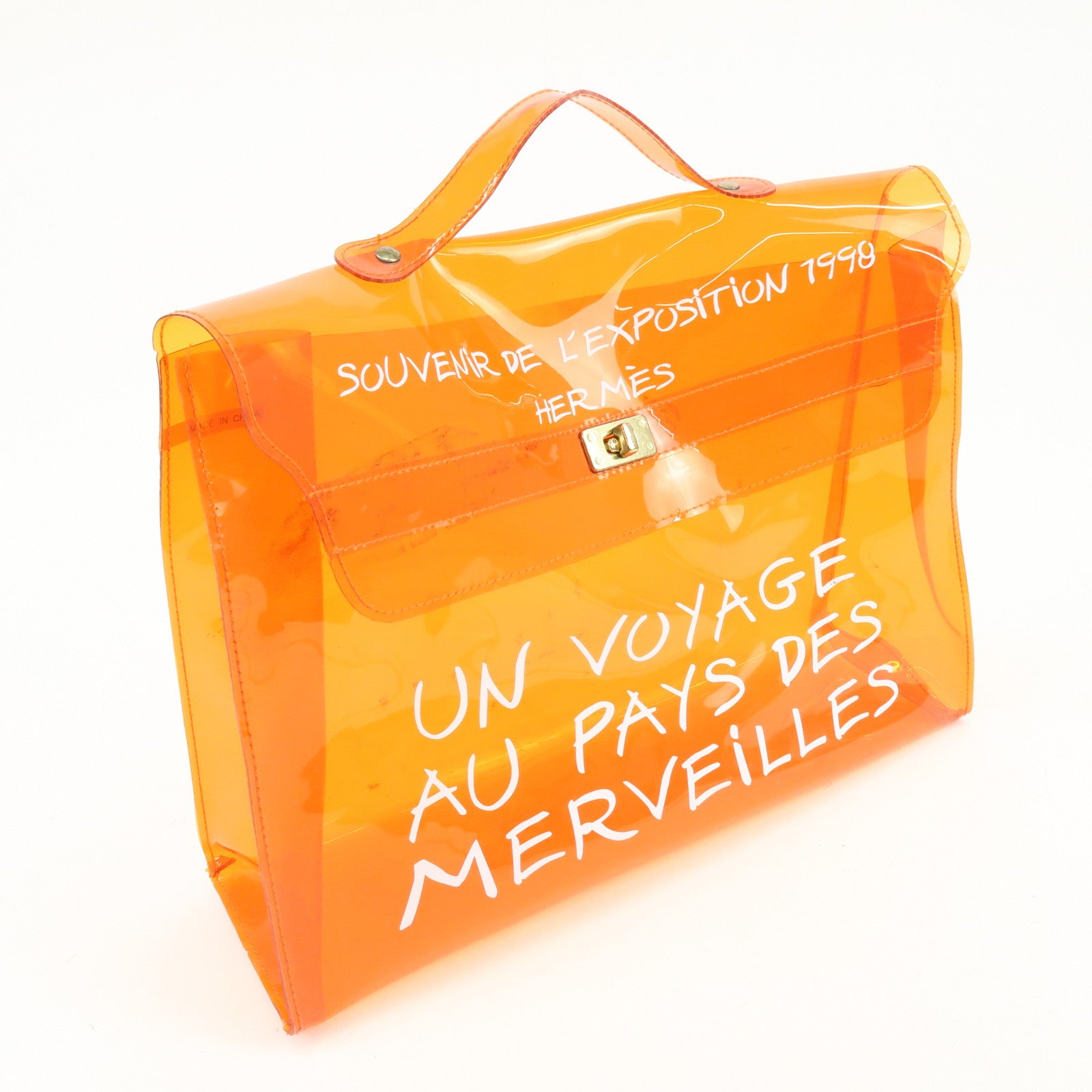 HERMES Kelly Vinyl Hand Bag Clear Orange