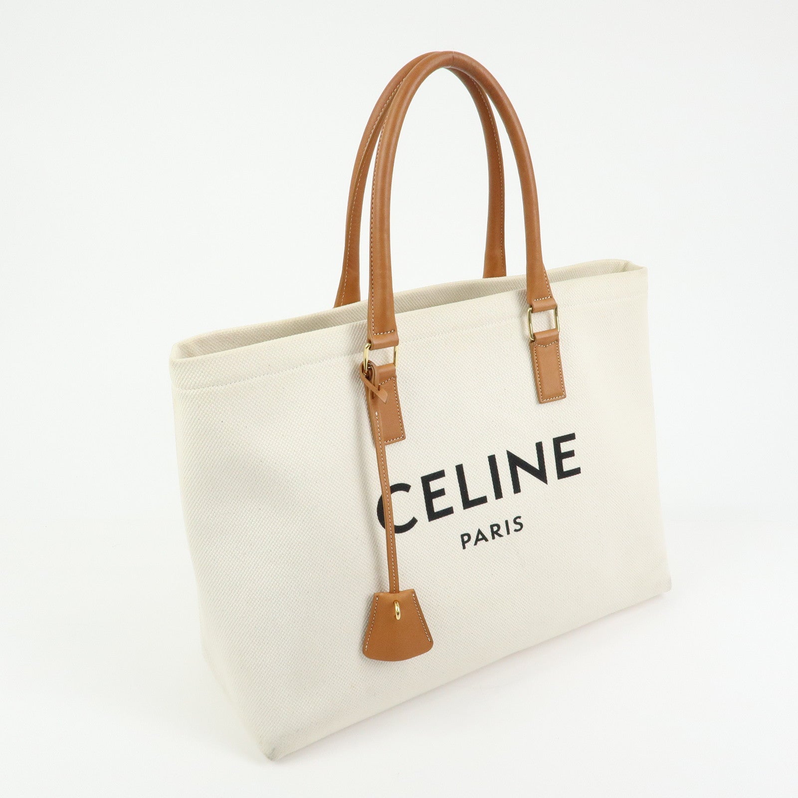 Celine Horizontal Cabas Canvas Leather Tote Bag Natural