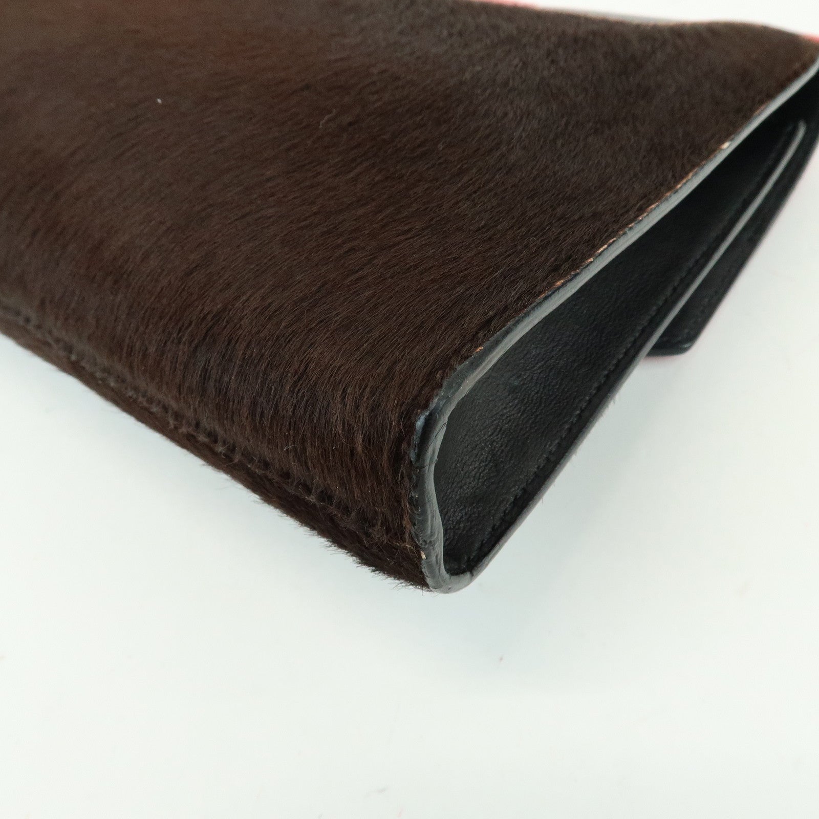 GIVENCHY Pony Hair Leather Clutch Bag Flat Pouch Brown Red TE0142
