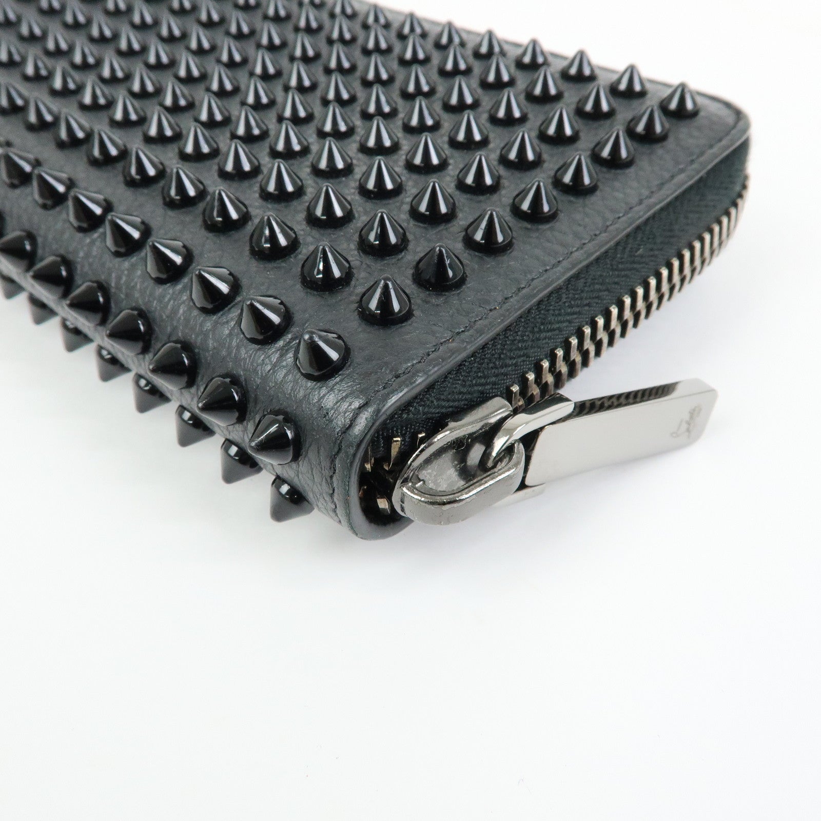 Christian Louboutin Studs Leather Round Zippy Long Wallet Black