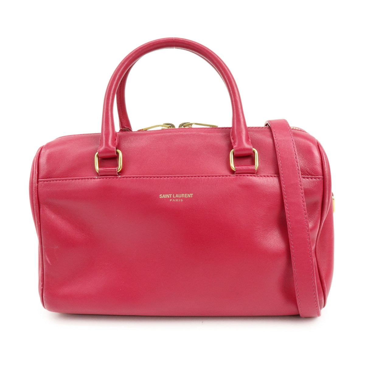 SAINT LAURENT PARIS Baby Duffle Leather 2Way Hand Bag Fuchsia 330958