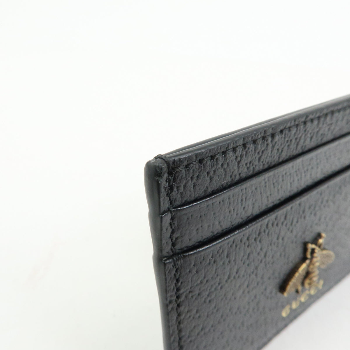 GUCCI Animalier Leather Card Case Card Holder Bee Motif Black 523685