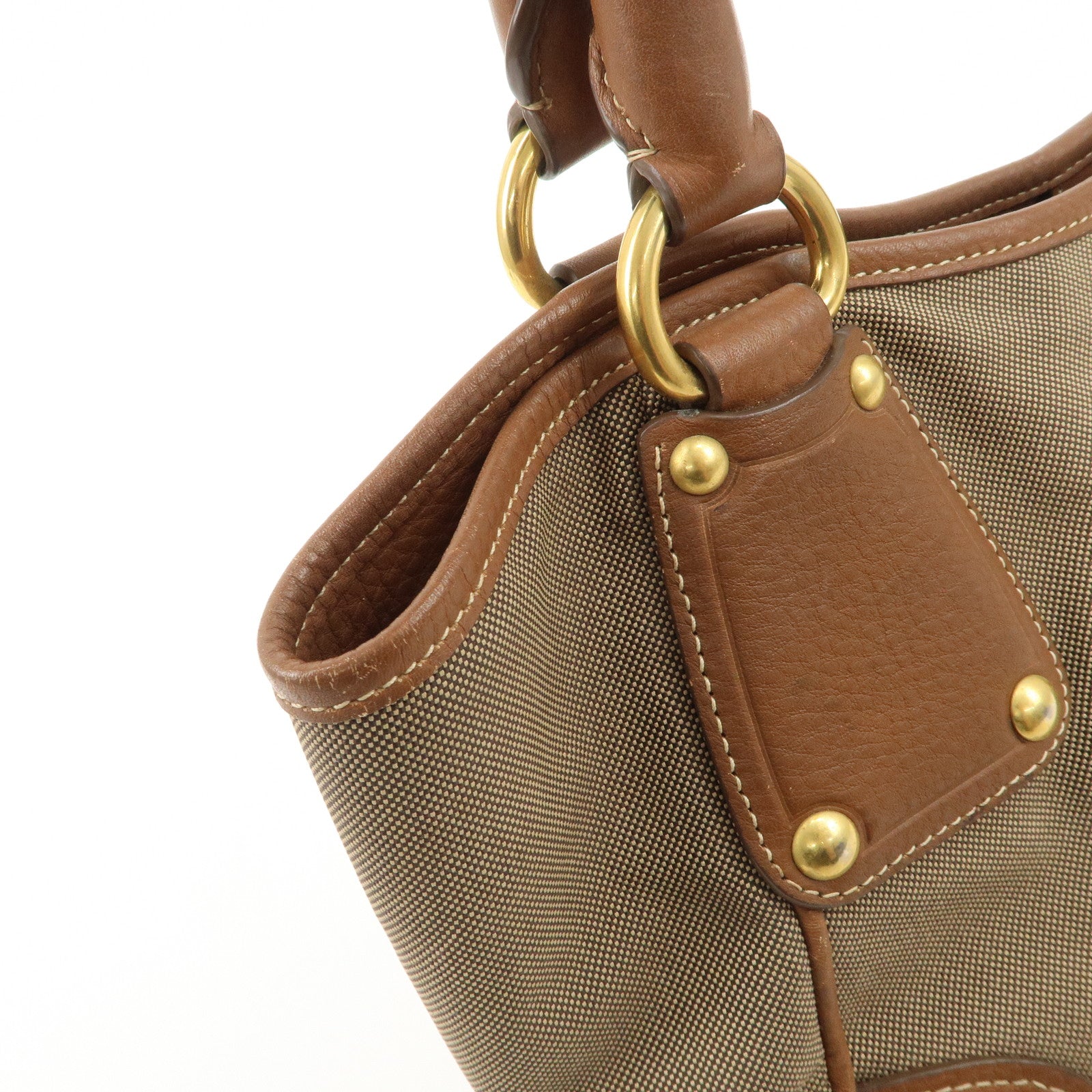 PRADA Logo Jacquard Leather Tote Bag Hand Bag Brown BR4635 Used