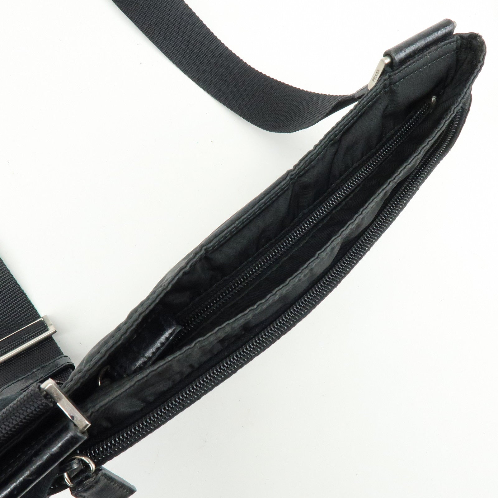 PRADA Triangle Logo Nylon Leather Shoulder Crossbody Bag Black