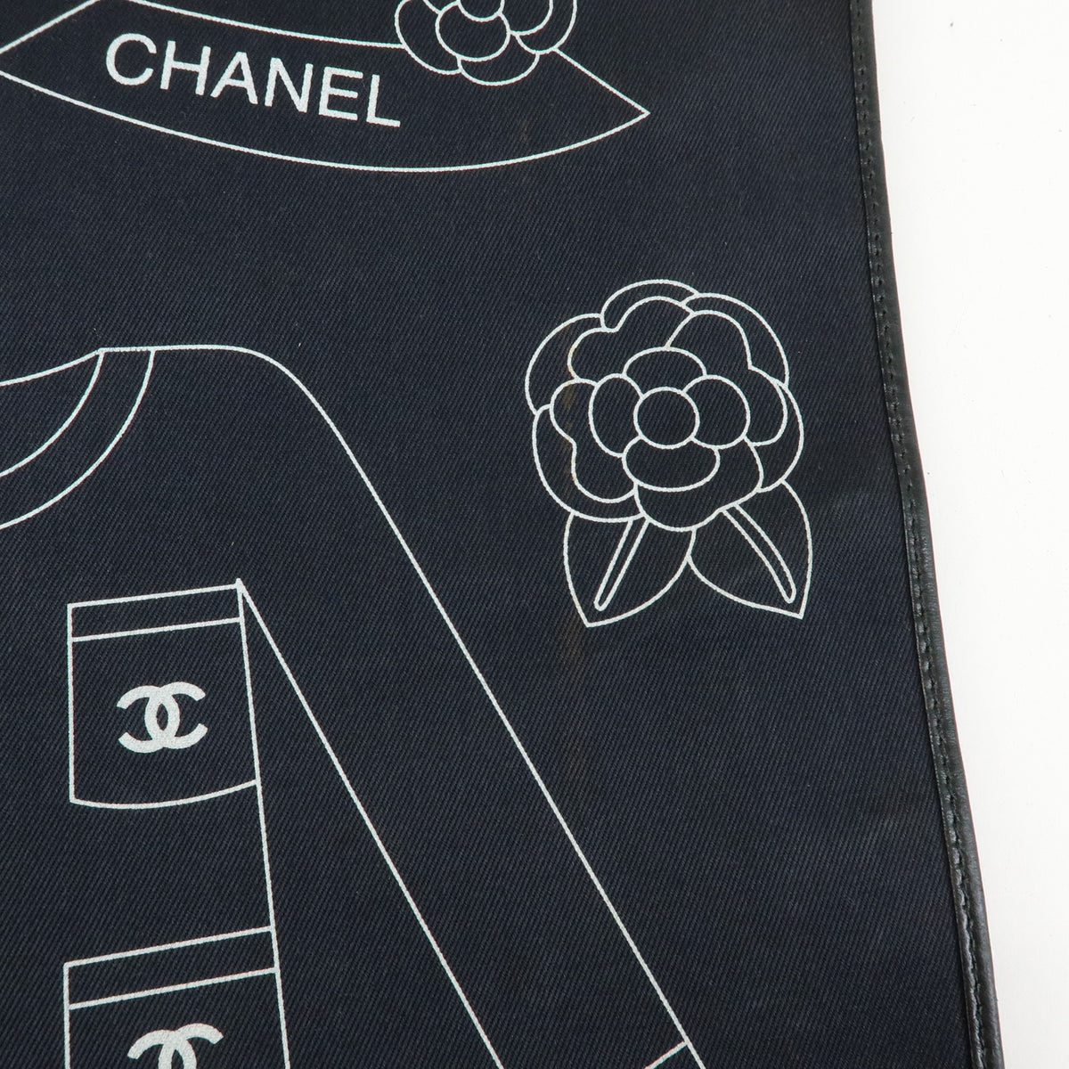 CHANEL Icon Line Canvas Leather Tote Bag Hand Bag Black