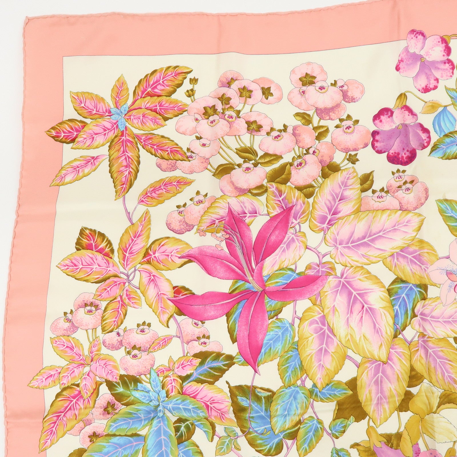 Christian Dior Set of 2 Silk 100% Scarf Flower Cat Paisley Pink Black