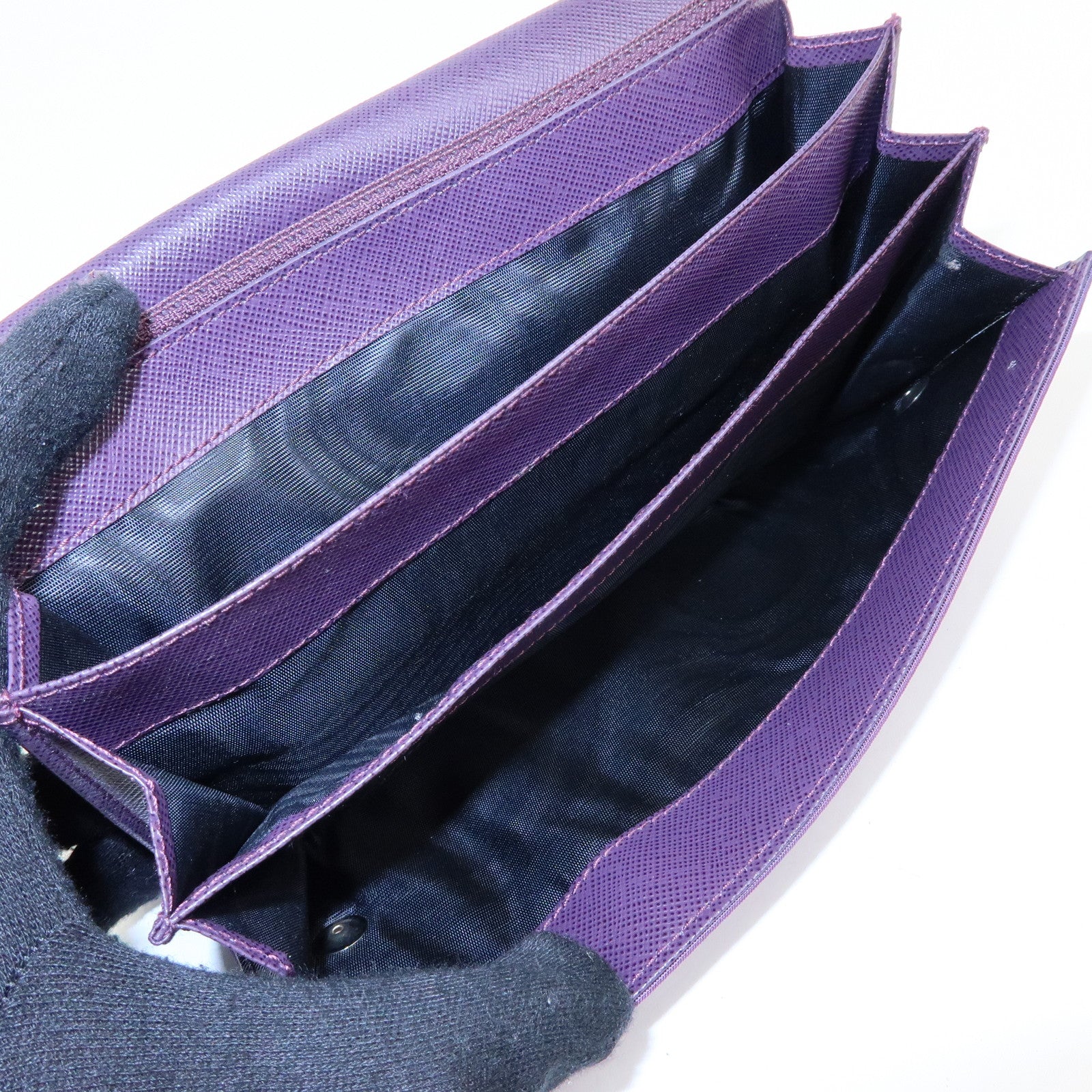 PRADA Triangle Logo Nylon Saffiano Leather Long Wallet Purple M608