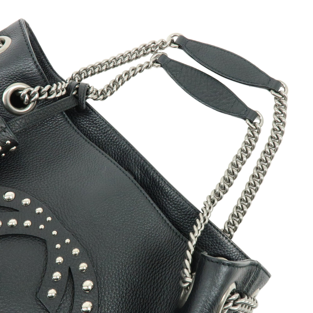 GUCCI SOHO Interlocking G Leather Chain Shoulder Bag Studs Black 308982