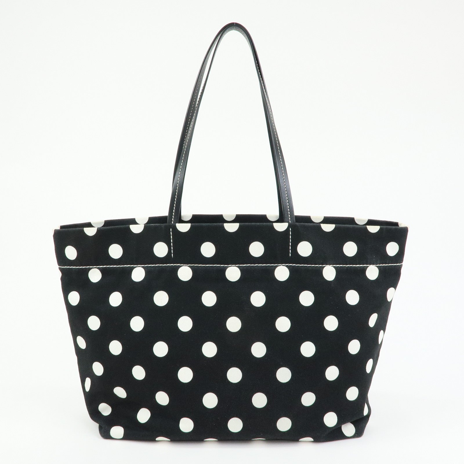 MIU MIU Logo Canvas Leather Polka Dots Tote Shoulder Bag Black 5BG234