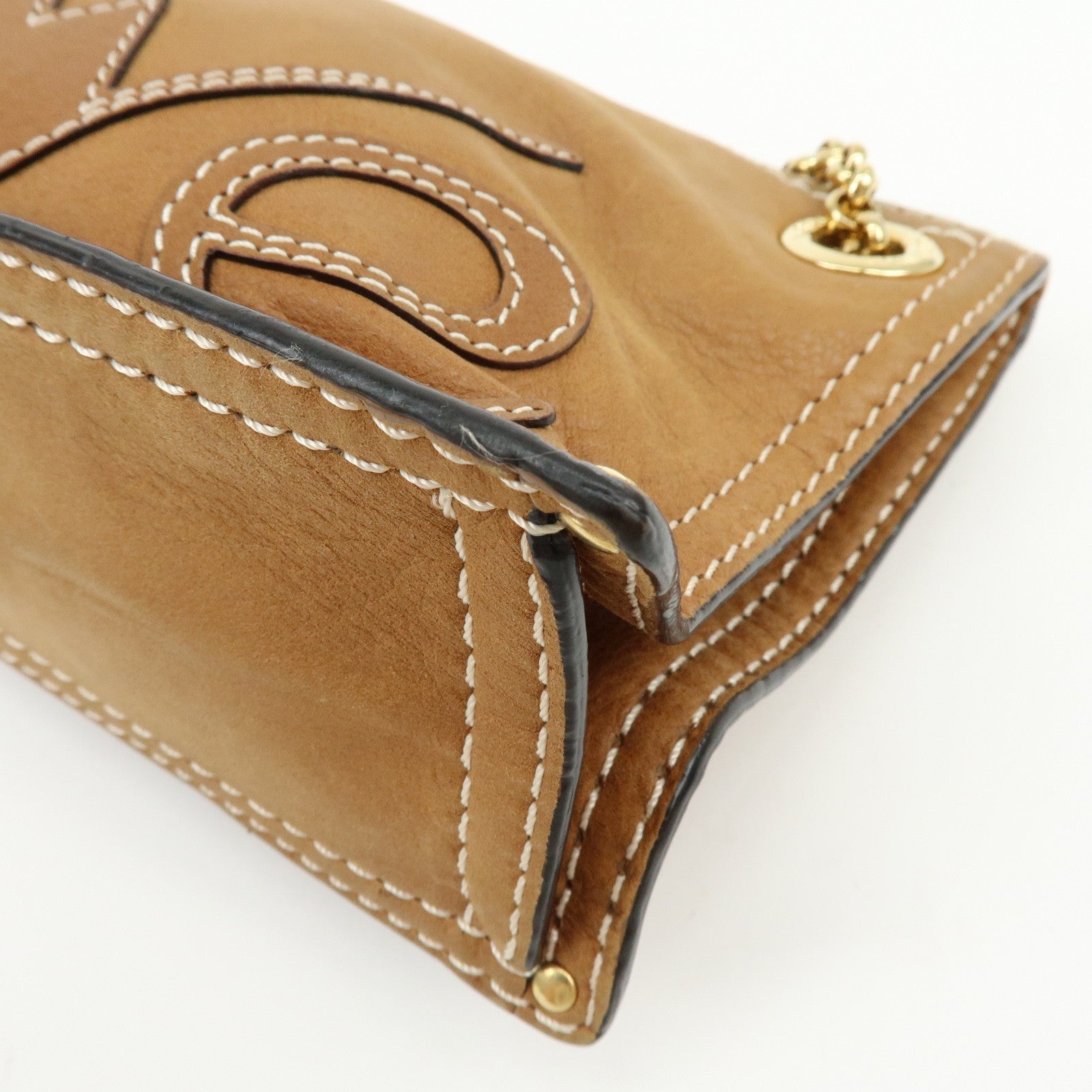 LOEWE Leather Crown Motif Chain Shoulder Bag Crossbody Bag Brown