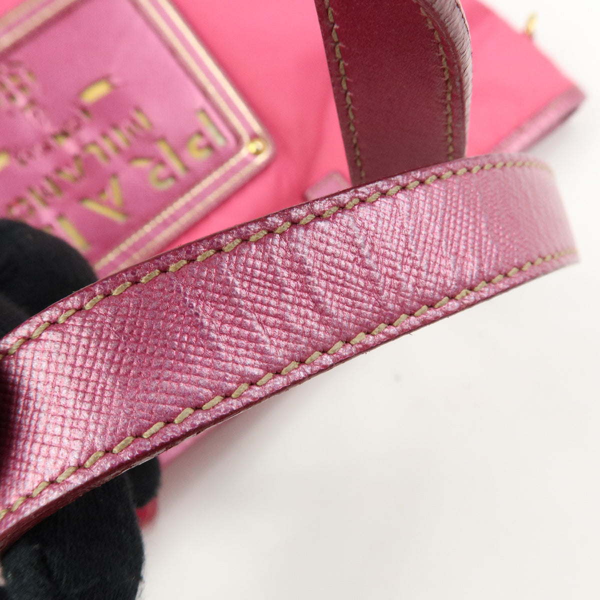 PRADA Logo Nylon Saffiano Leather Tote Bag Shoulder Bag Pink