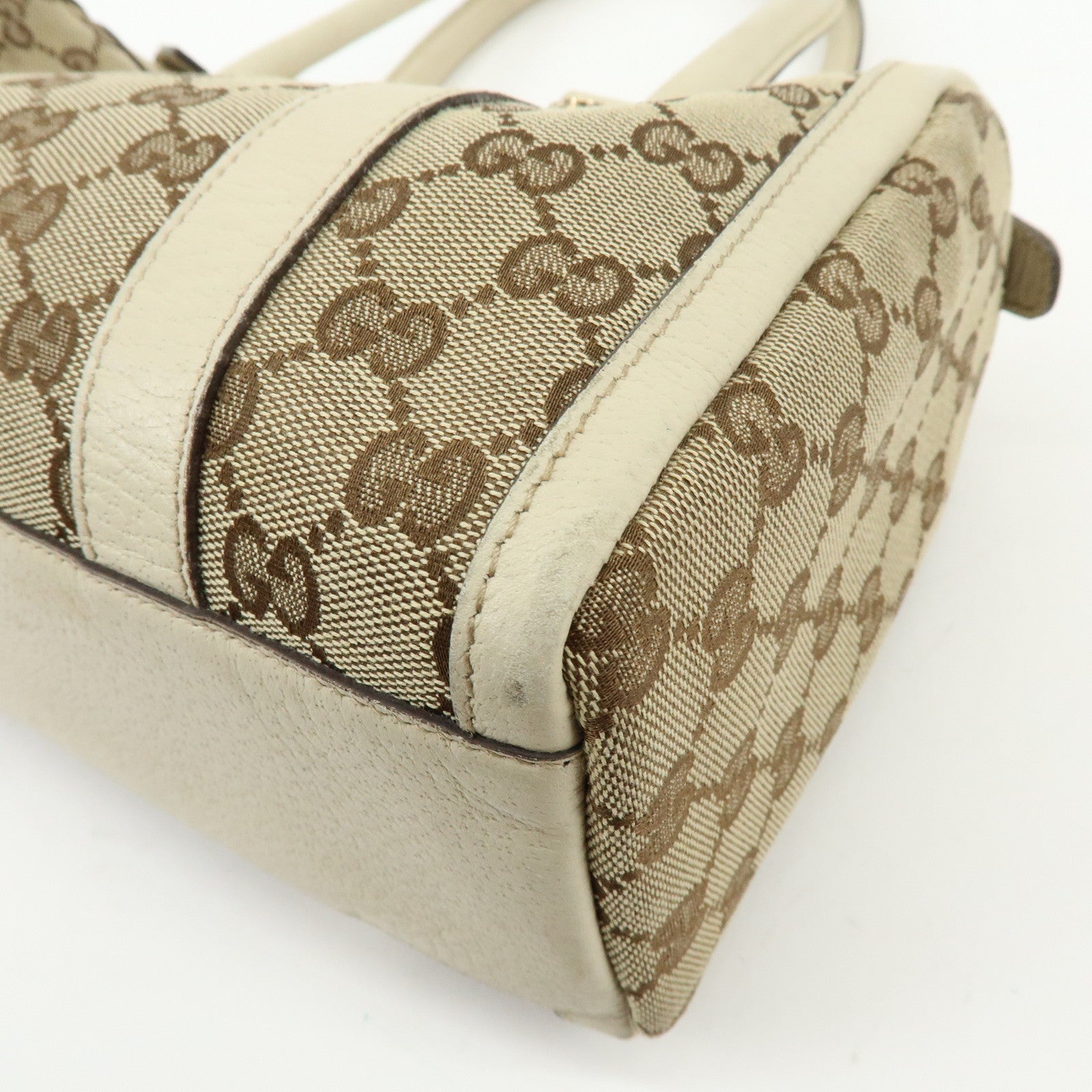 GUCCI Abbey GG Canvas Leather Boston Hand Bag Beige Ivory 130942