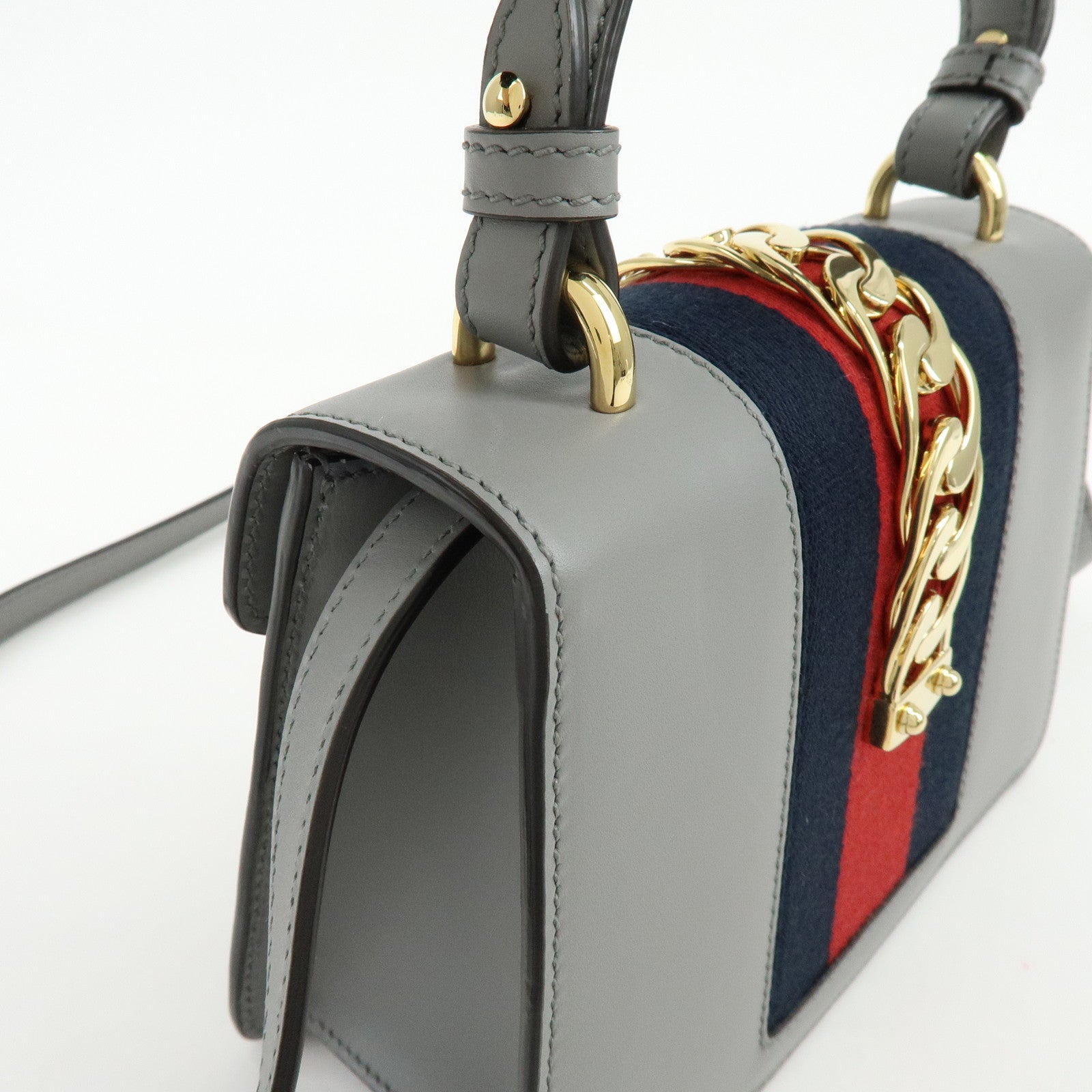 GUCCI Sylvie Sherry Leather 2Way Hand Bag Shoulder Bag Black 470270