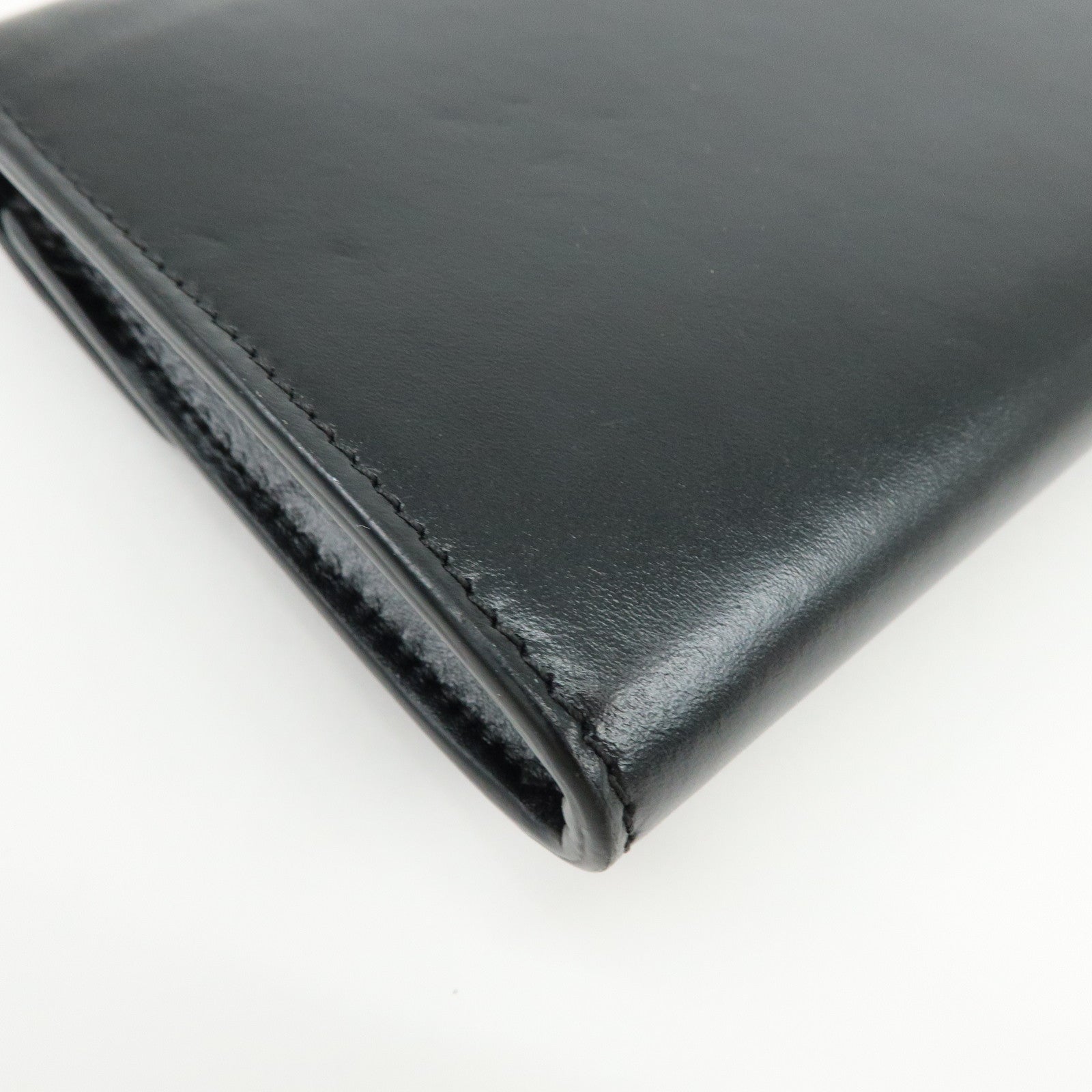 CELINE C Logo Leather Chain Long Flap Wallet Black