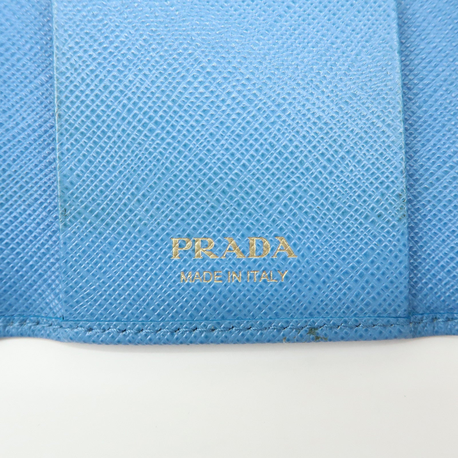 PRADA Triangle Log Saffiano Leather Key Case Key Holder Blue