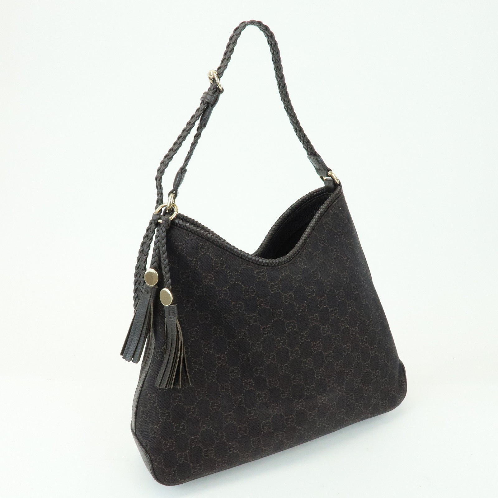 GUCCI GG Denim Leather Shoulder Bag Hand Bag Brown 336659