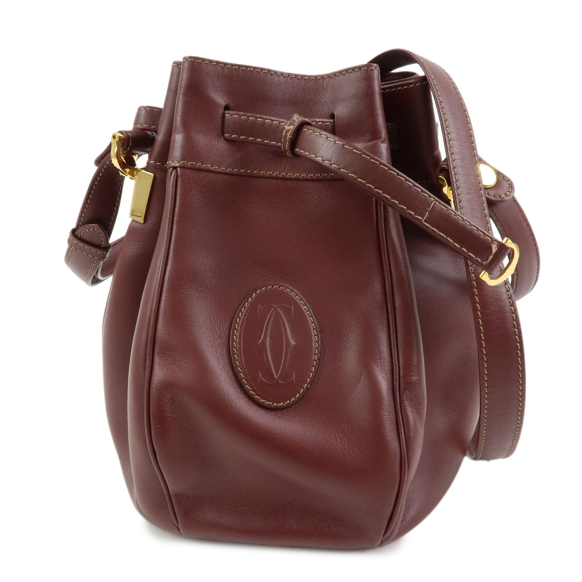 Cartier Must de Cartier Leather Drawstring Mini Shoulder Bag Bordeaux