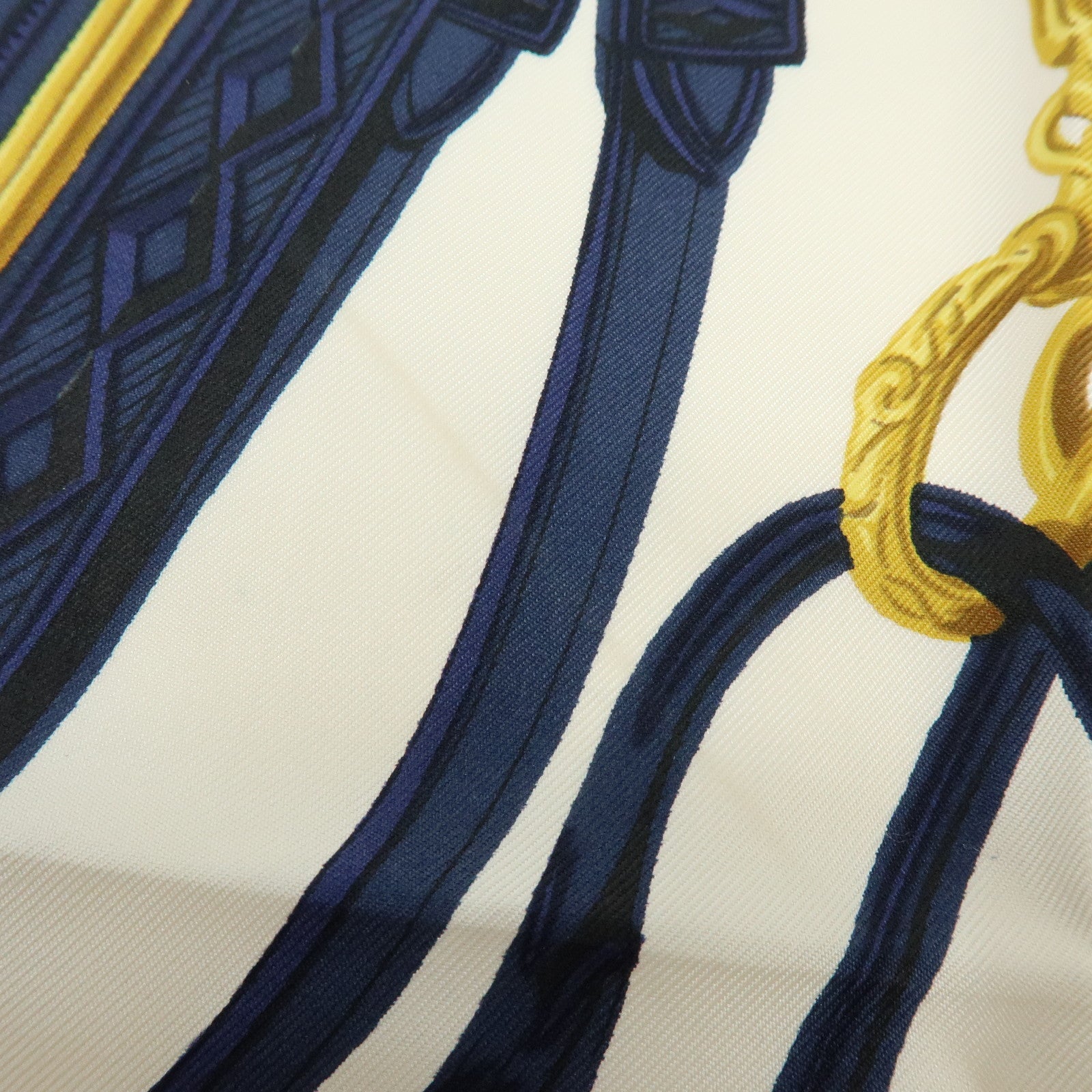 HERMES Carre 90 Silk 100% Scarf BRIDES DE GALA Navy White Gold