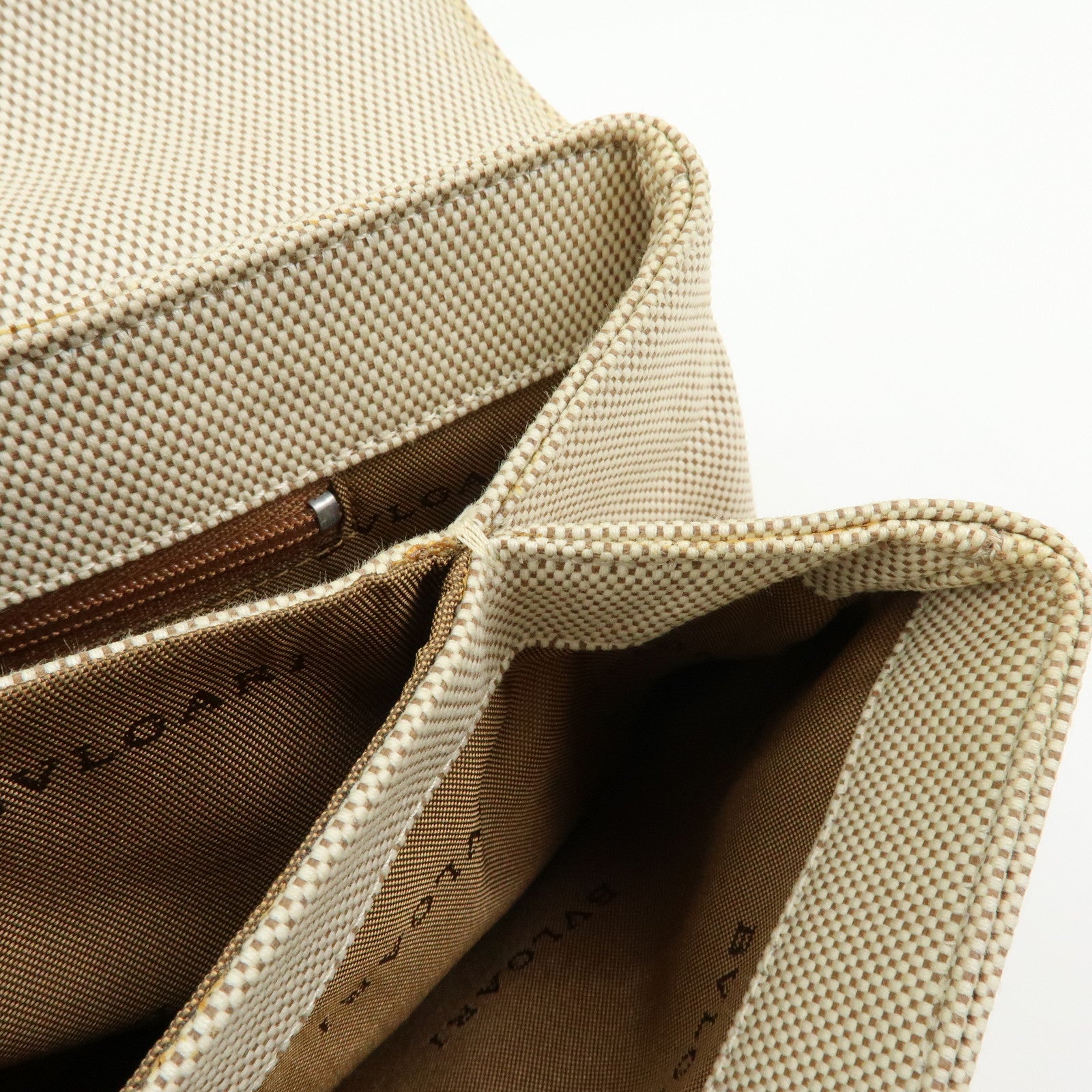BVLGARI Canvas Leather Flap Shoulder Hand Bag Beige Brown