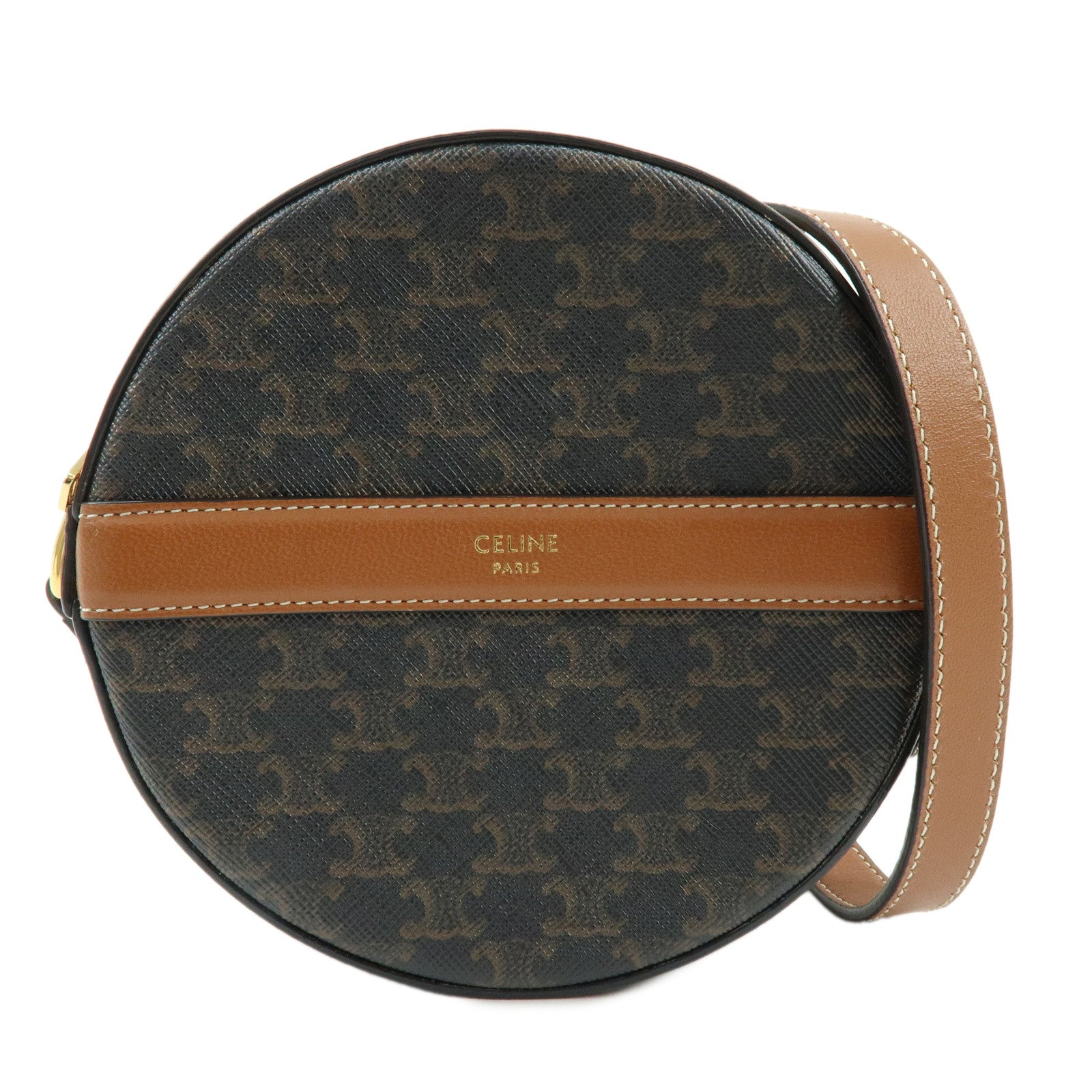 CELINE Triomphe PVC Leather Round Shoulder Bag Round Purse Brown