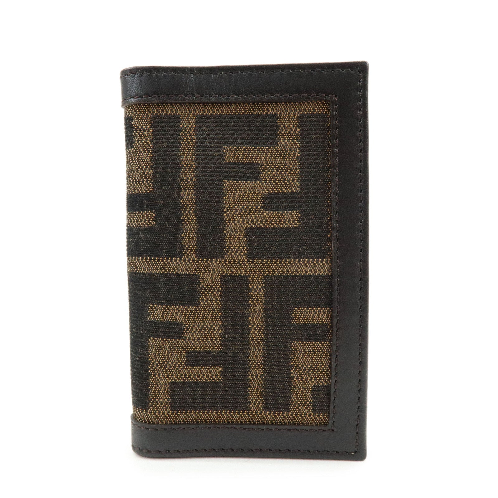 FENDI Zucca Canvas Leather Card Case Card Holder Brown Black 7M0168