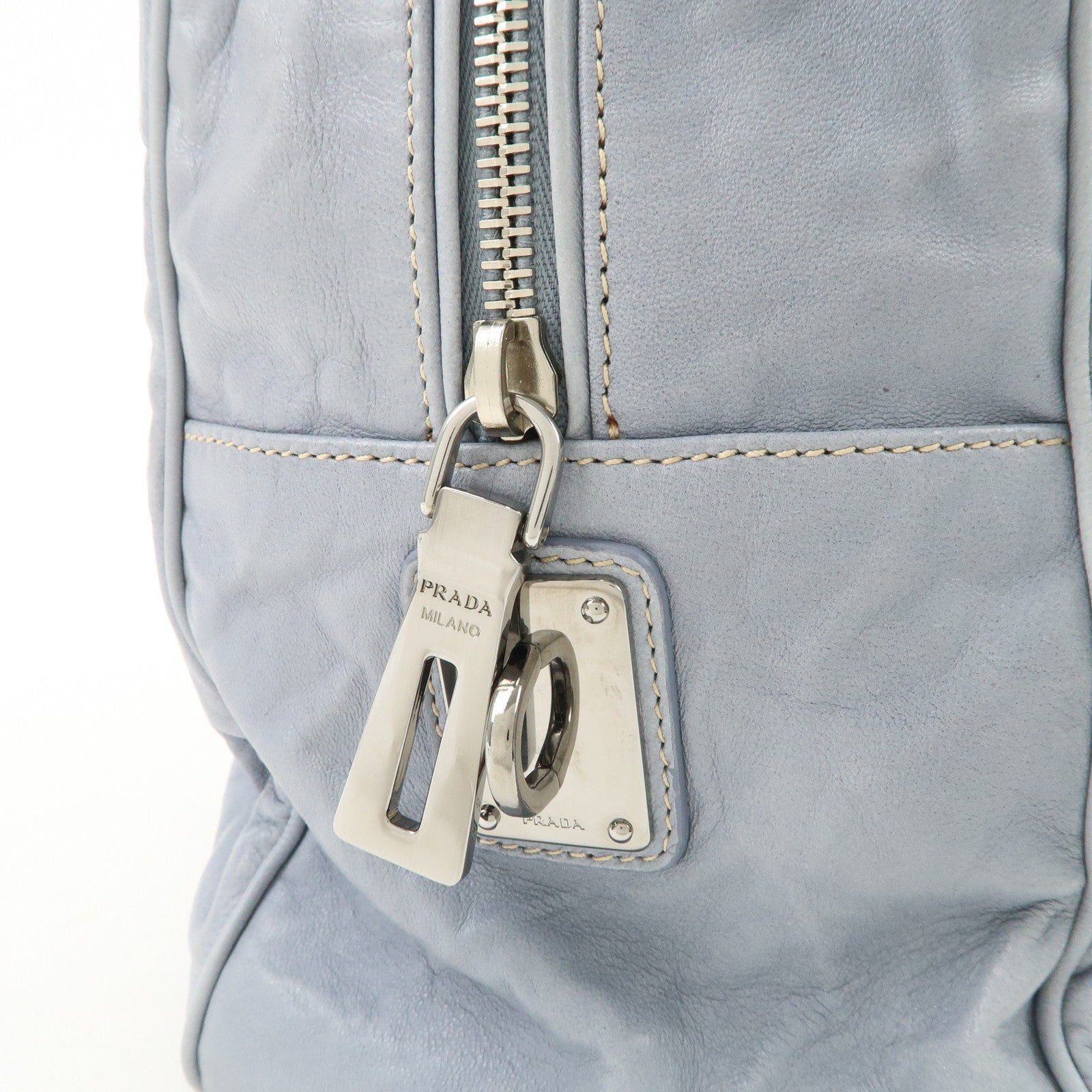 PRADA Logo Leather Shoulder Bag Hand Bag Blue BL094F Used