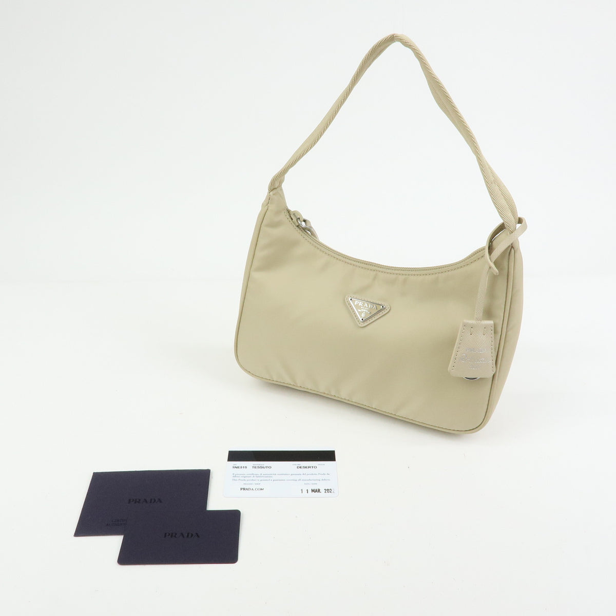 PRADA Triangle Logo Nylon Hand Bag Shoulder Bag Ivory 1NE515