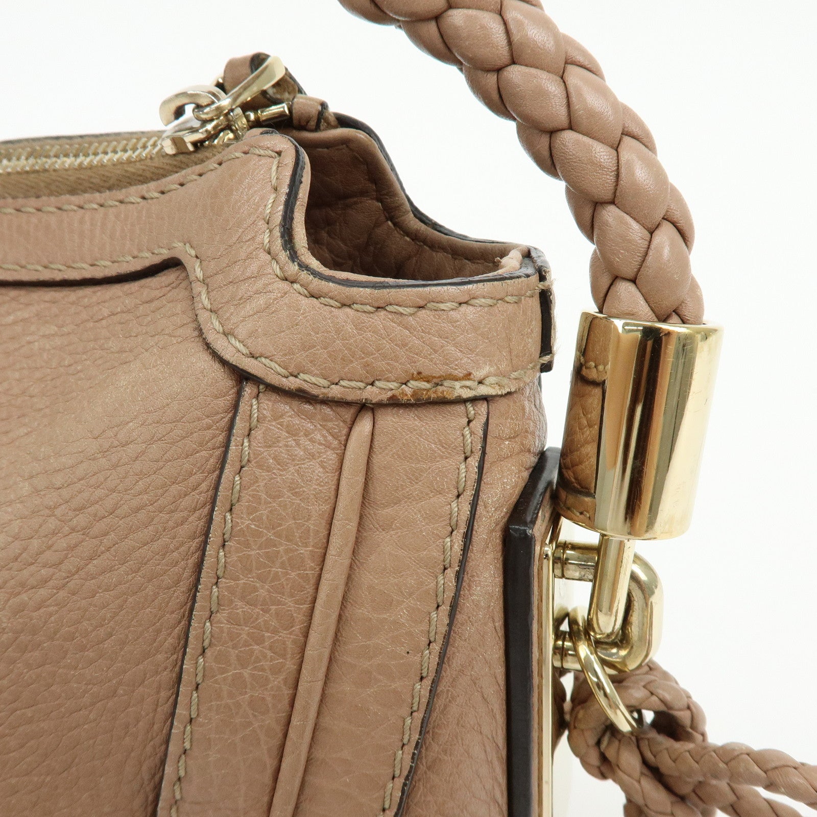 GUCCI Bamboo Leather Shoulder Bag Hand Bag Pink Beige 269949