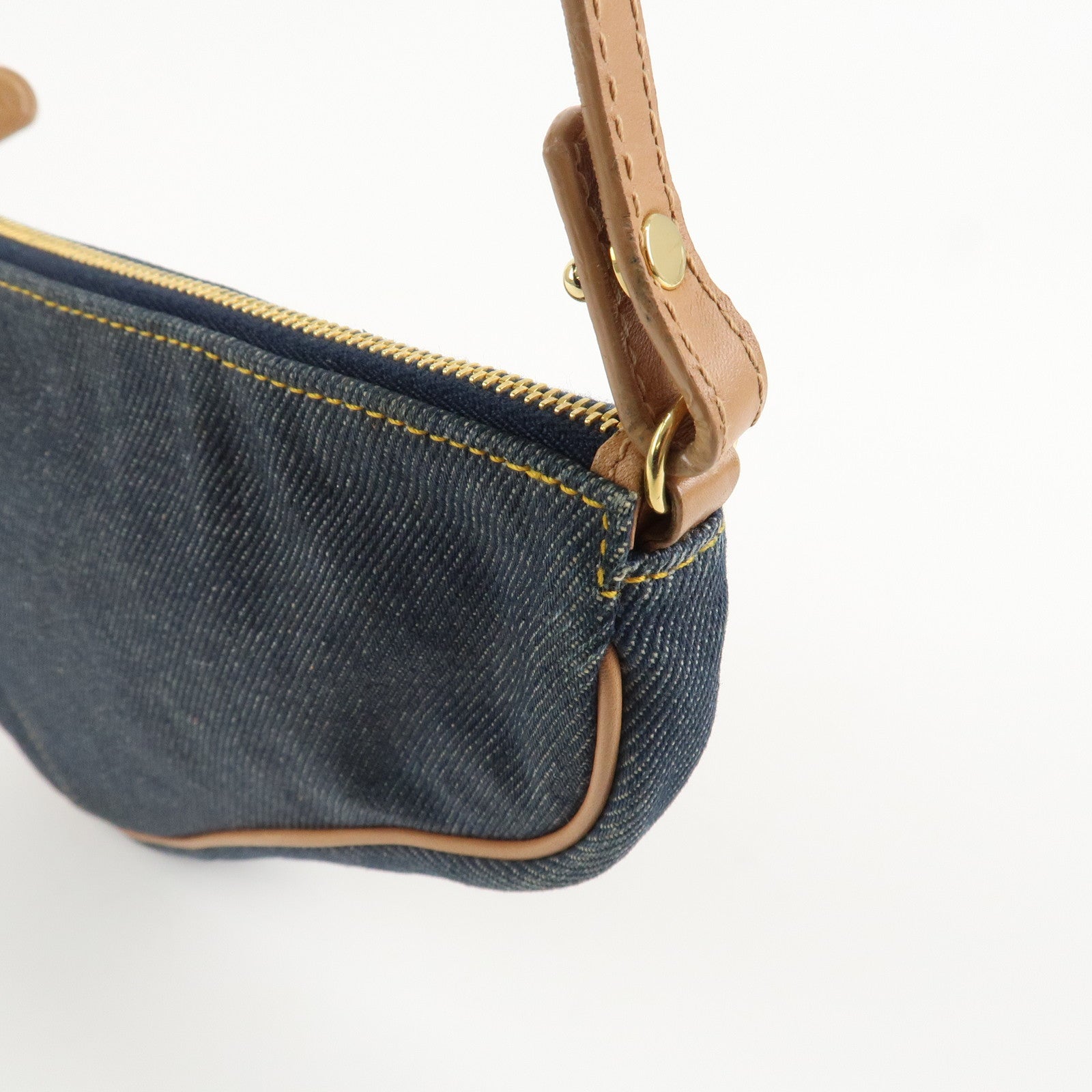 Christian Dior Saddle Pouch Denim Leather Hand Bag Shoulder Bag Indigo Used