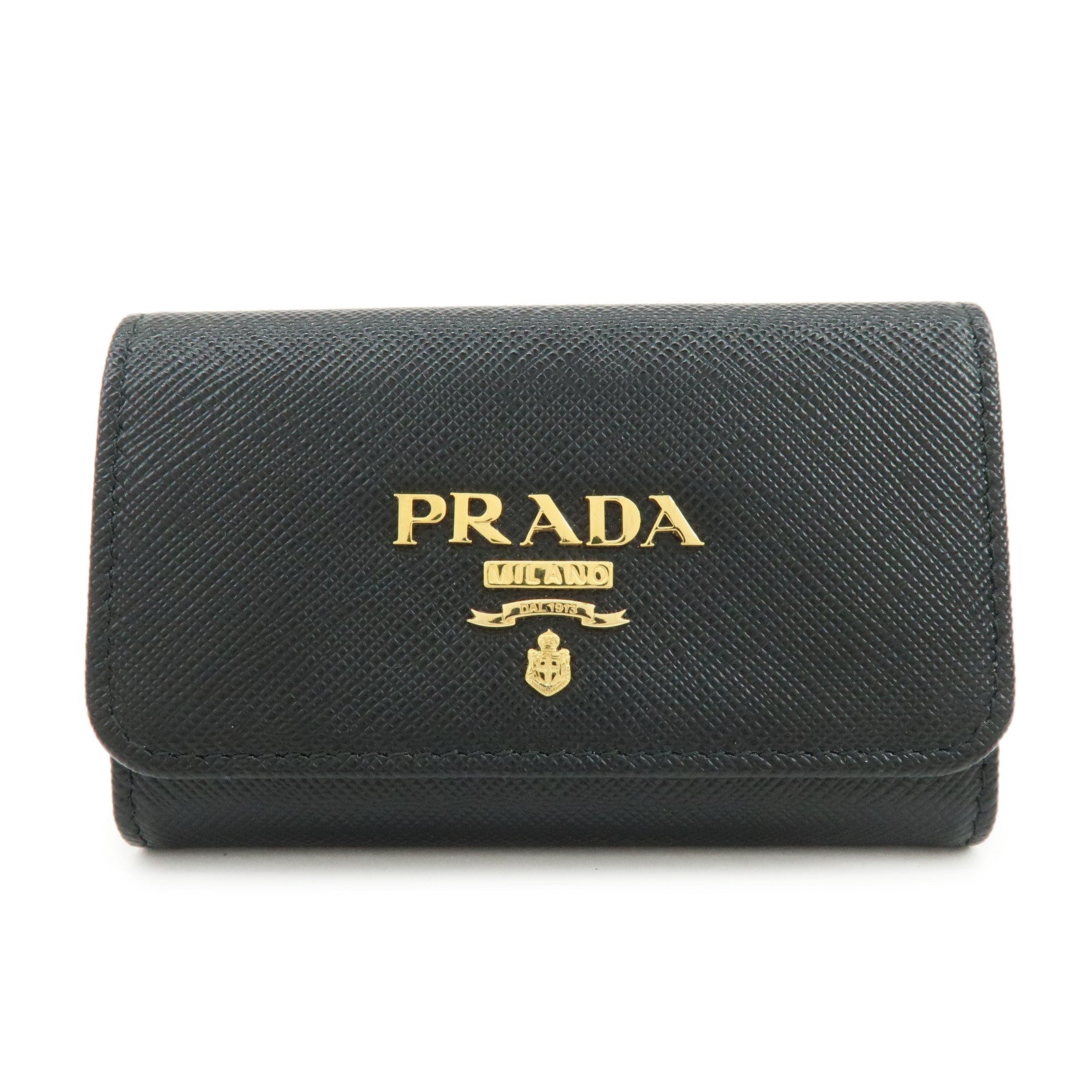 PRADA Logo Saffiano Leather 4 Ring Key Case Key Holder Black 1PG004
