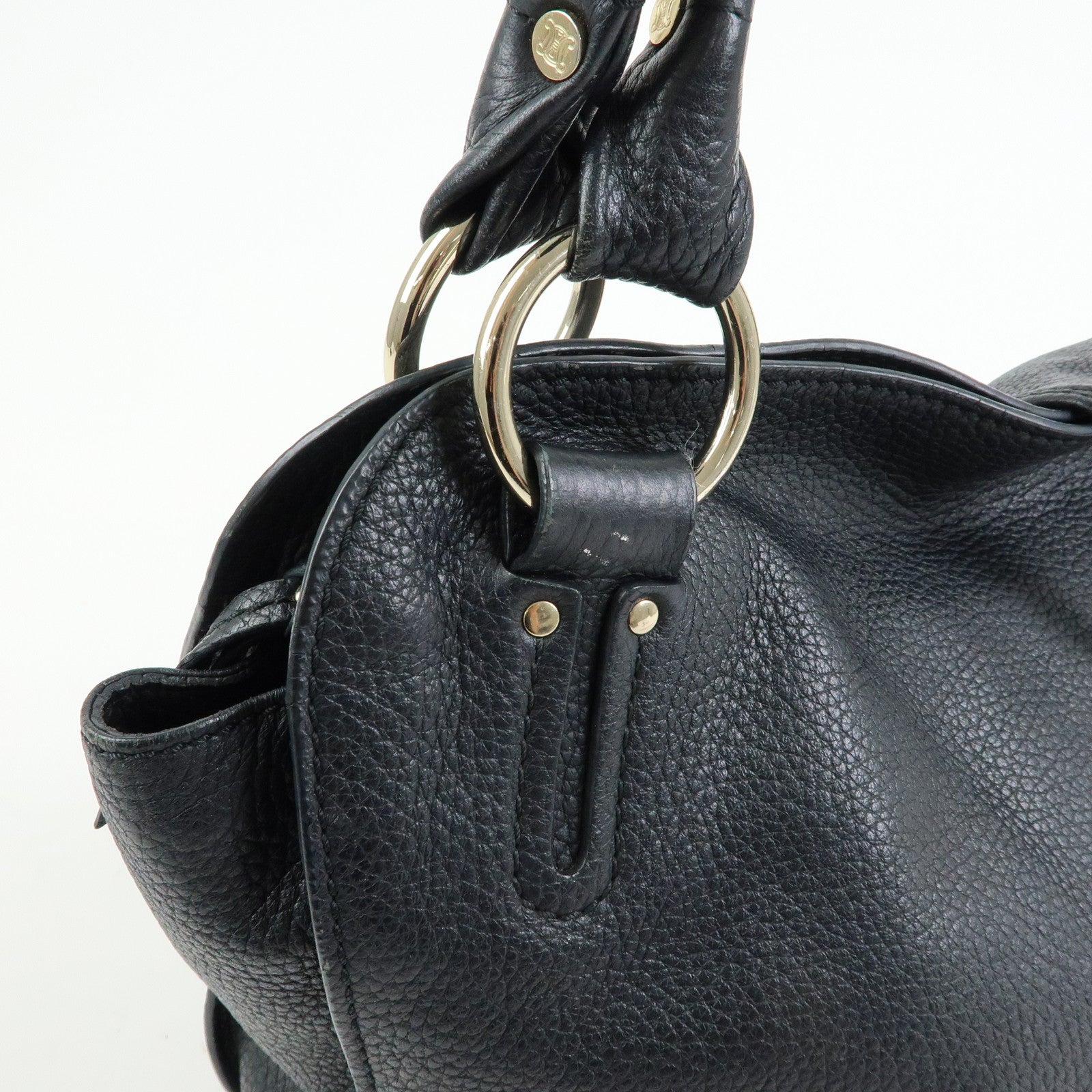 CELINE Macadam Bittersweet Leather Shoulder Bag Hand Bag Black