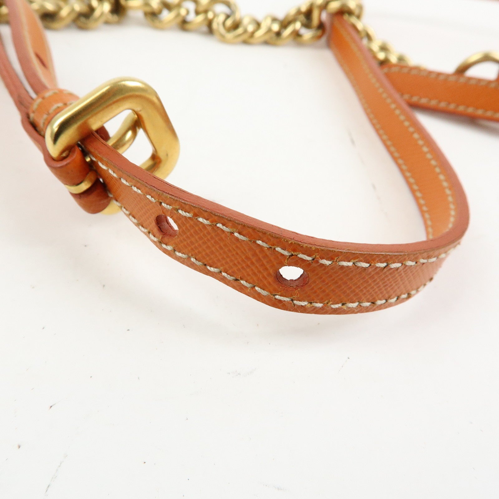 PRADA Nylon Leather Chain Shoulder Bag Crossbody Bag Papaya Orange