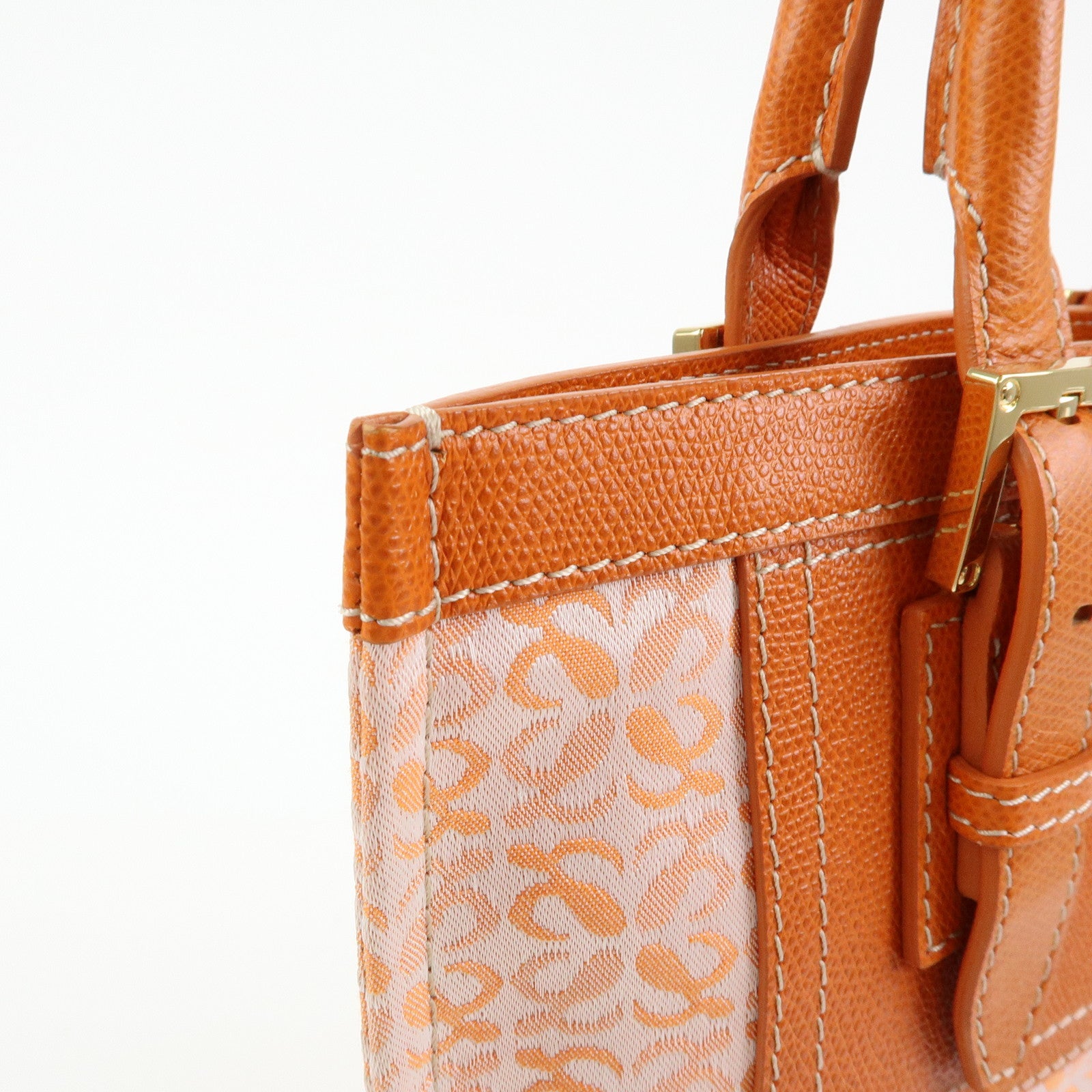 Loewe Repeat Anagram Canvas Leather Tote Bag Hand Bag Orange