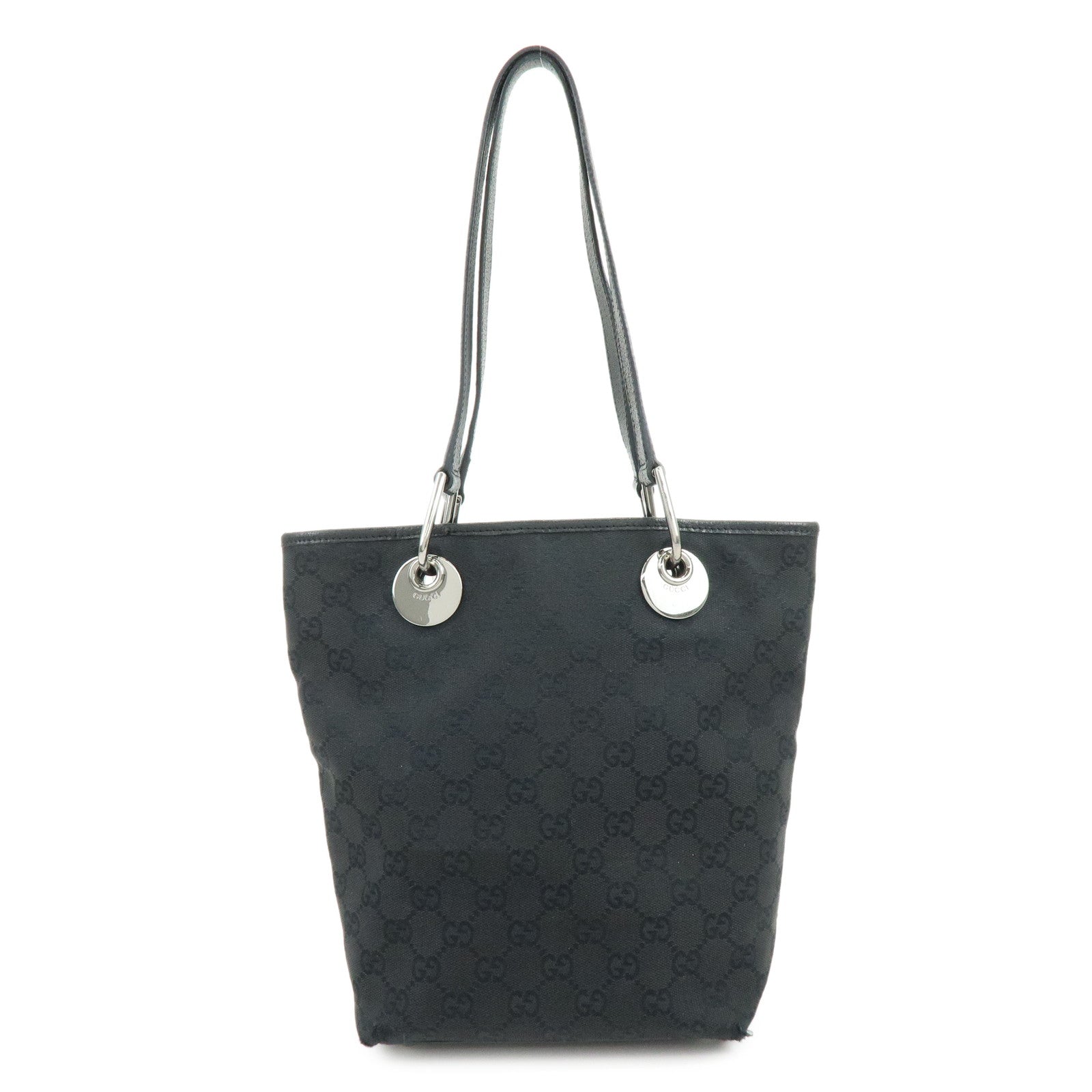 GUCCI GG Canvas Leather Tote Bag Hand Bag Black 120840
