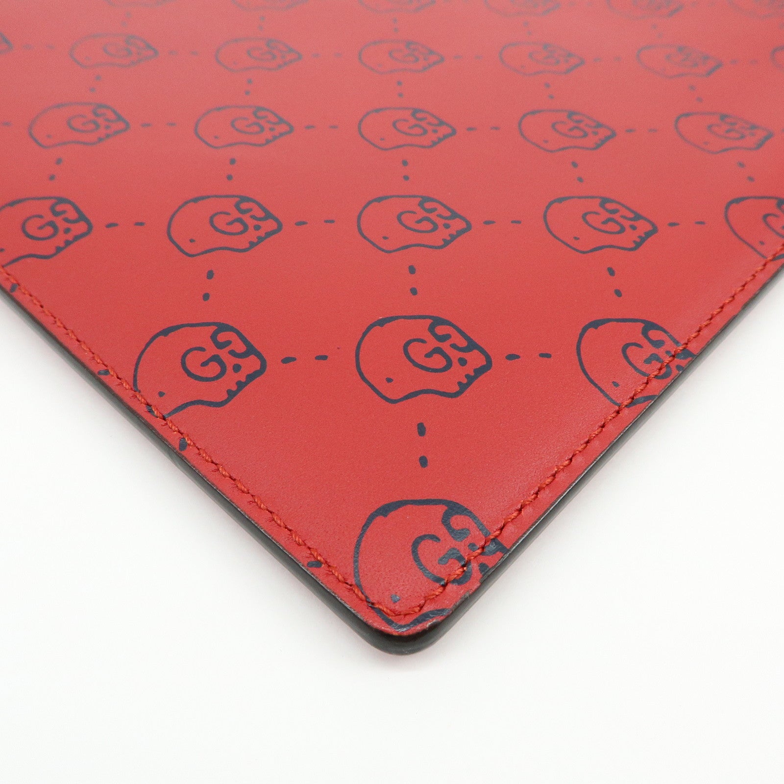 GUCCI Leather Gucci Ghost Skull Print Clutch Bag Flat Pouch Red 457010