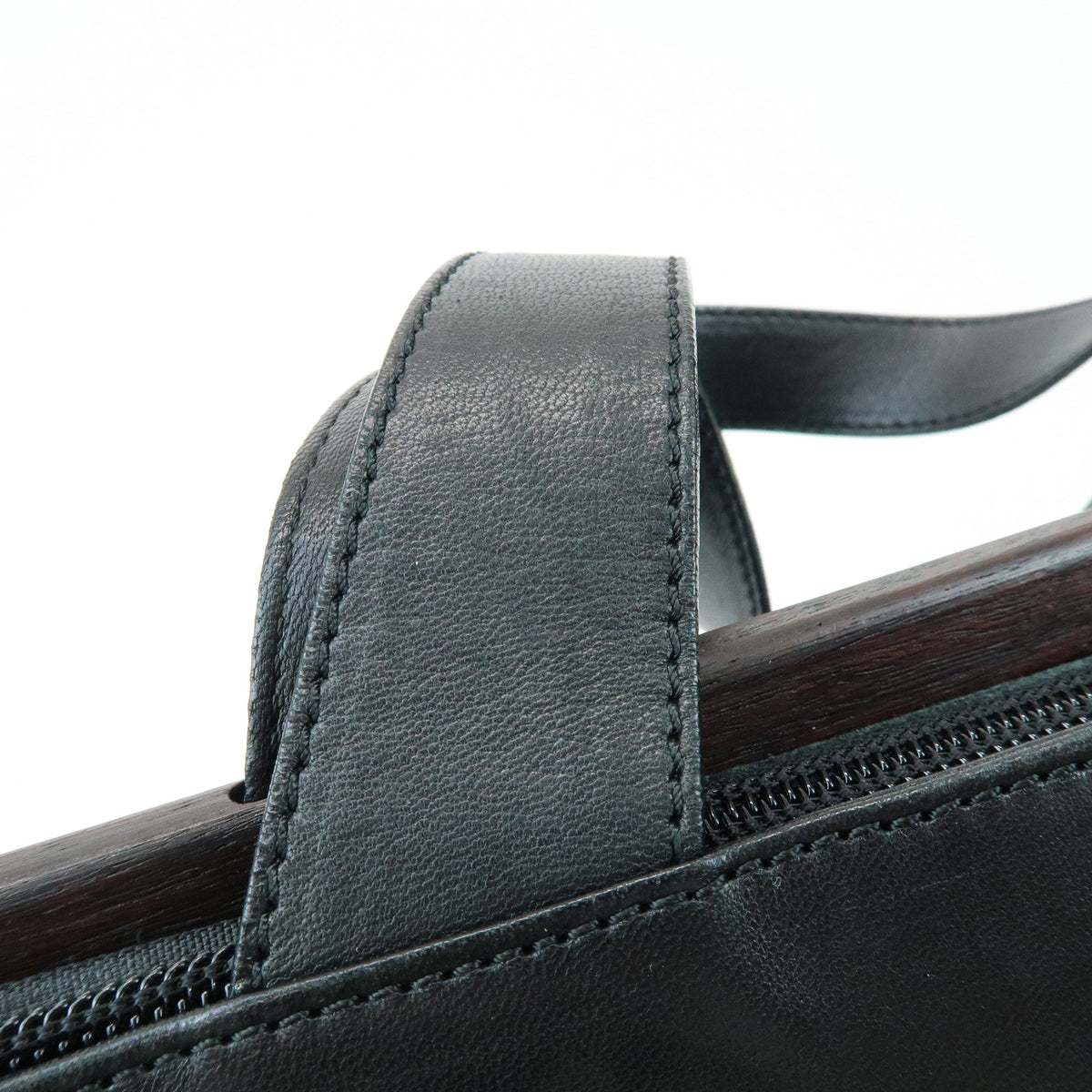 LOEWE Nappa Leather Wood Hand Bag Tote Bag Black Brown