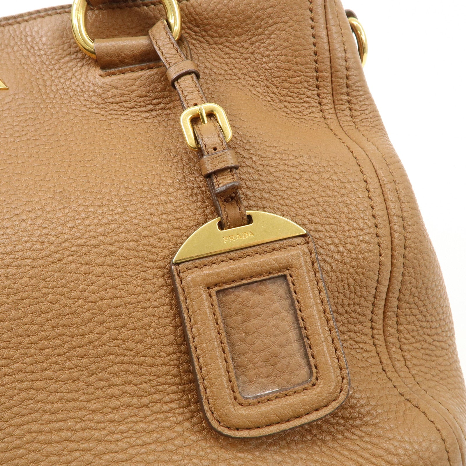 PRADA Logo Leather 2WAY Tote Bag Hand Bag Brown Gold Hardware Used