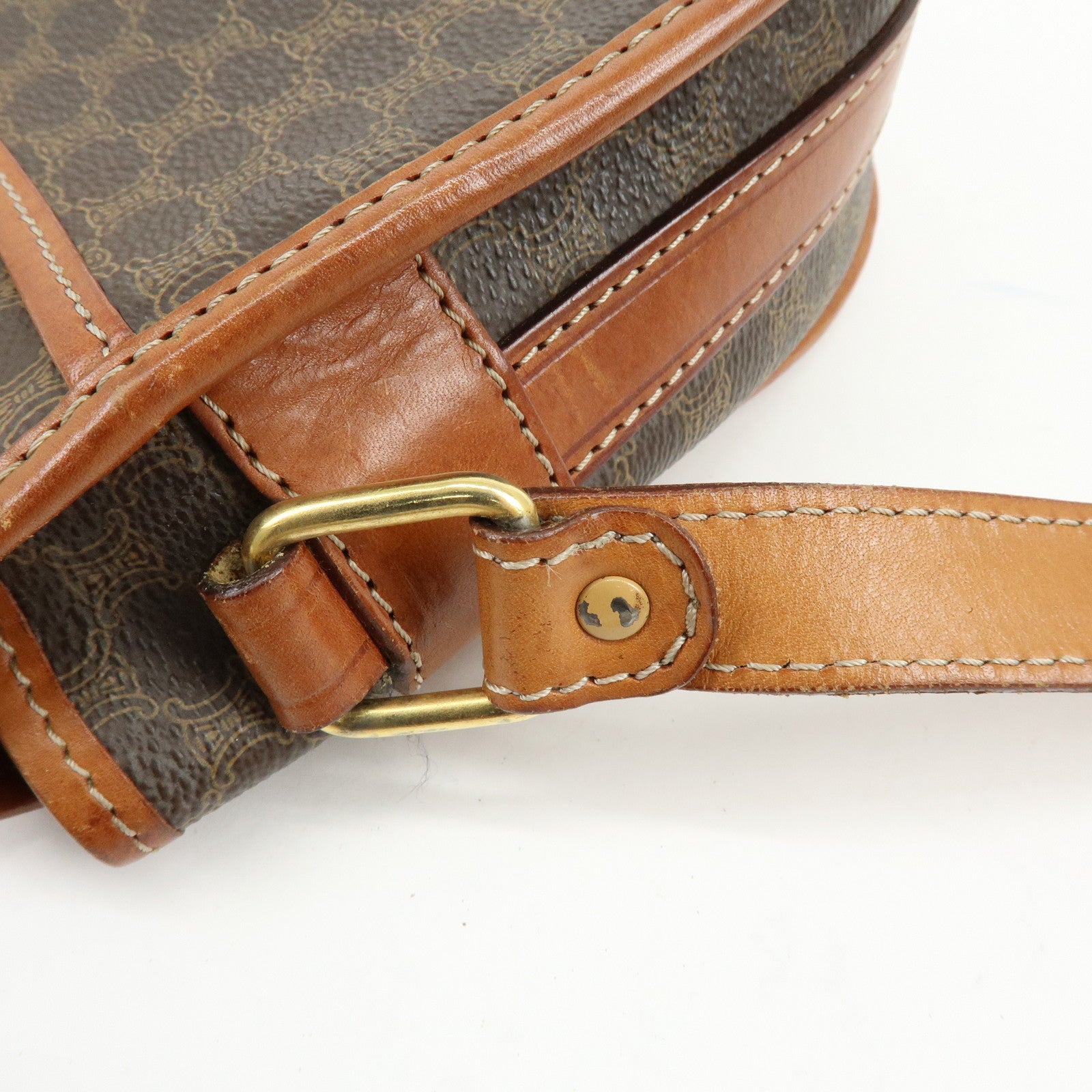 CELINE Macadam Canvas Leather Shoulder Bag Crossbody Bag Brown