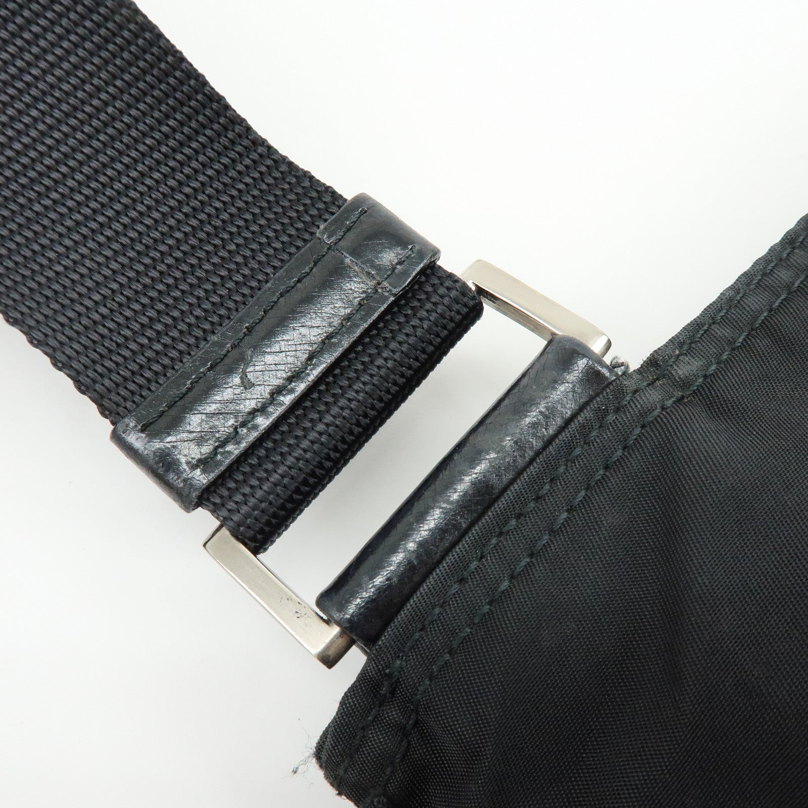 PRADA Triangle Logo Nylon Leather Shoulder Crossbody Bag Black