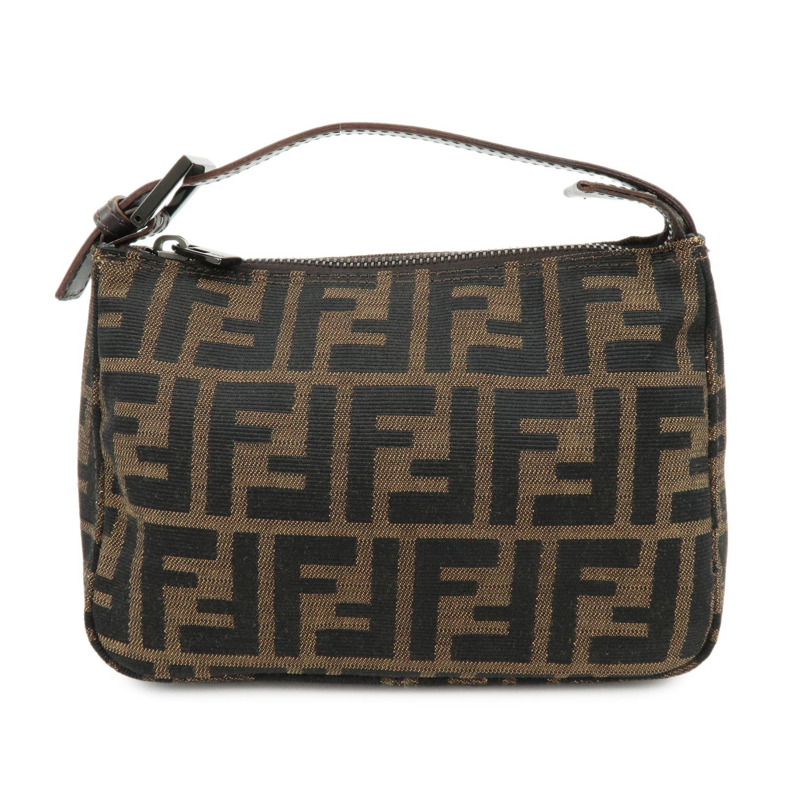 FENDI Zucca Canvas Leather Mini Pochette Pouch Hand Bag Brown 8N0001