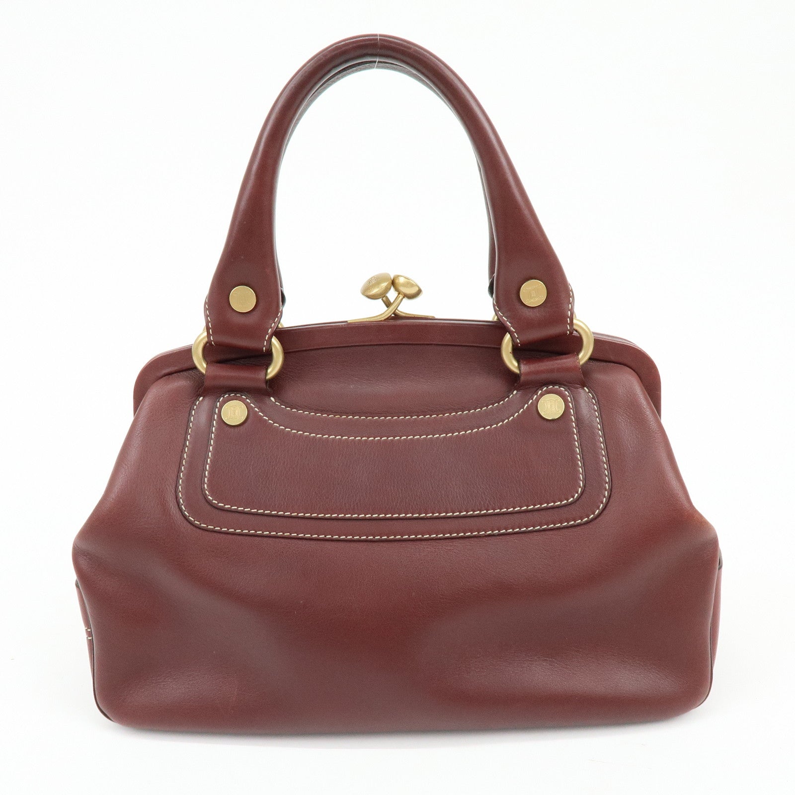 CELINE Boogie Bag Leather Kiss Lock Hand Bag Bordeaux