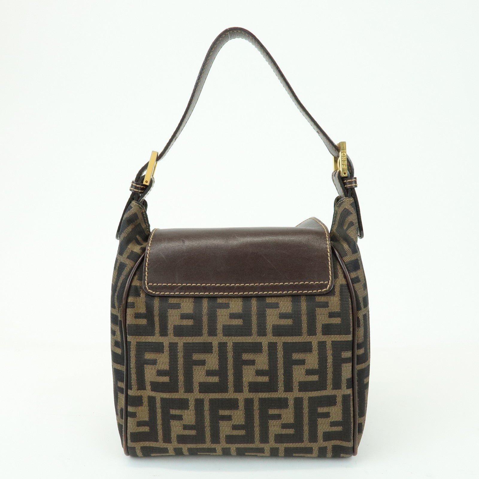FENDI Zucca Canvas Leather Hand Bag Shoulder Bag Brown 15214