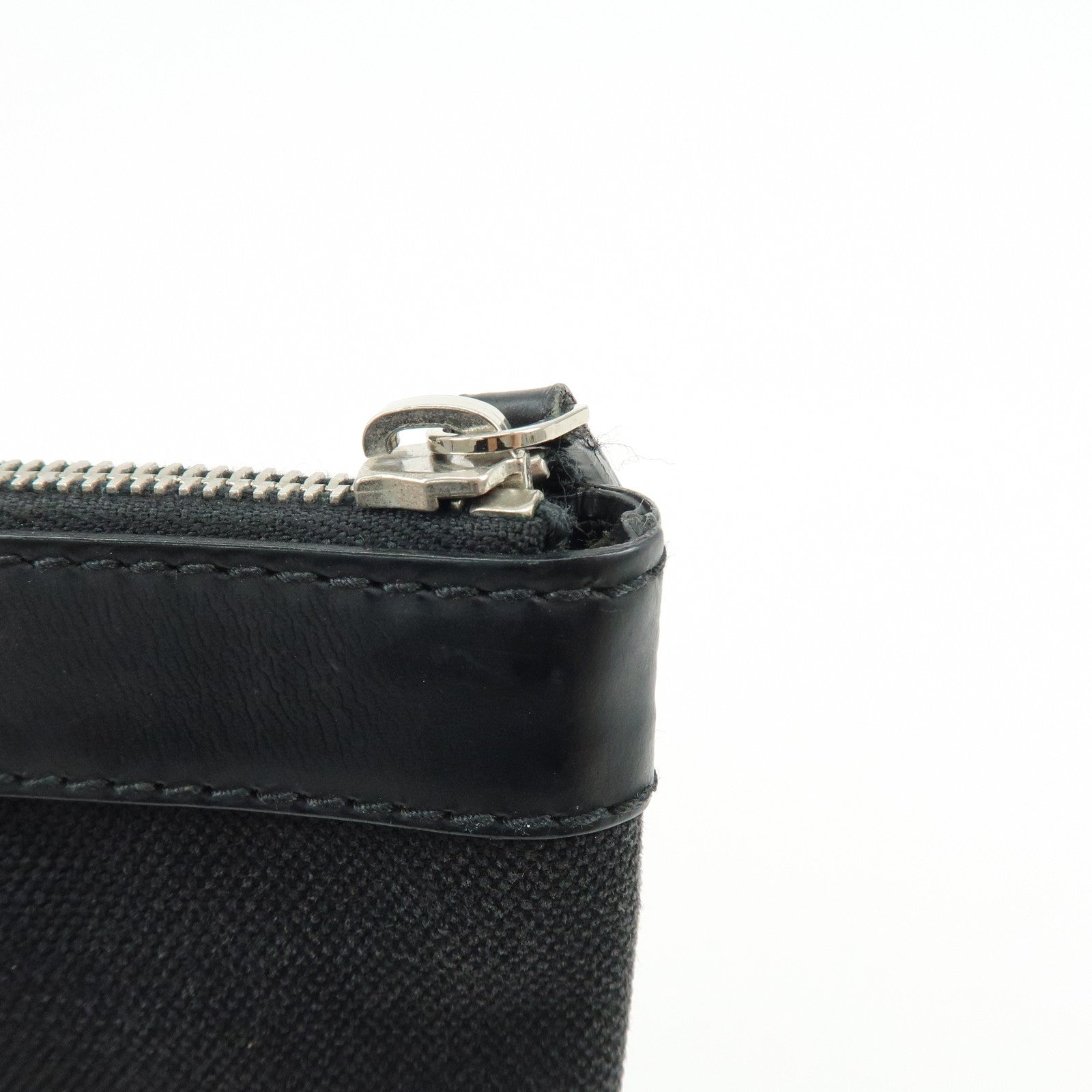 BALENCIAGA Navy Clip M Canvas Leather Clutch Bag Black 373834