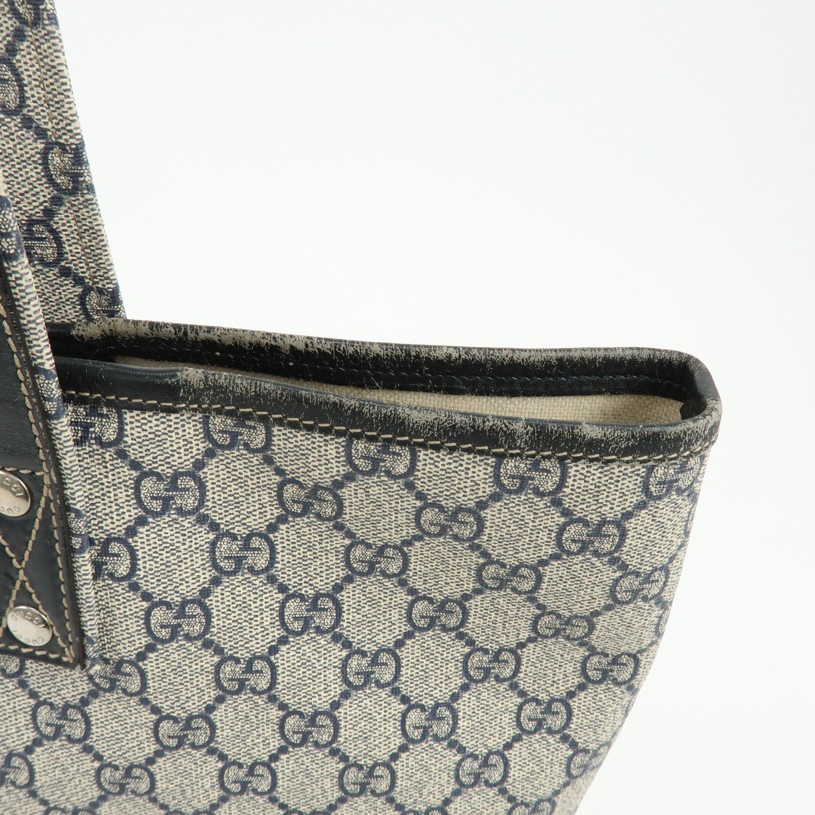 GUCCI Sherry GG Supreme Leather Tote Bag Shoulder Bag Navy Ivory 211134